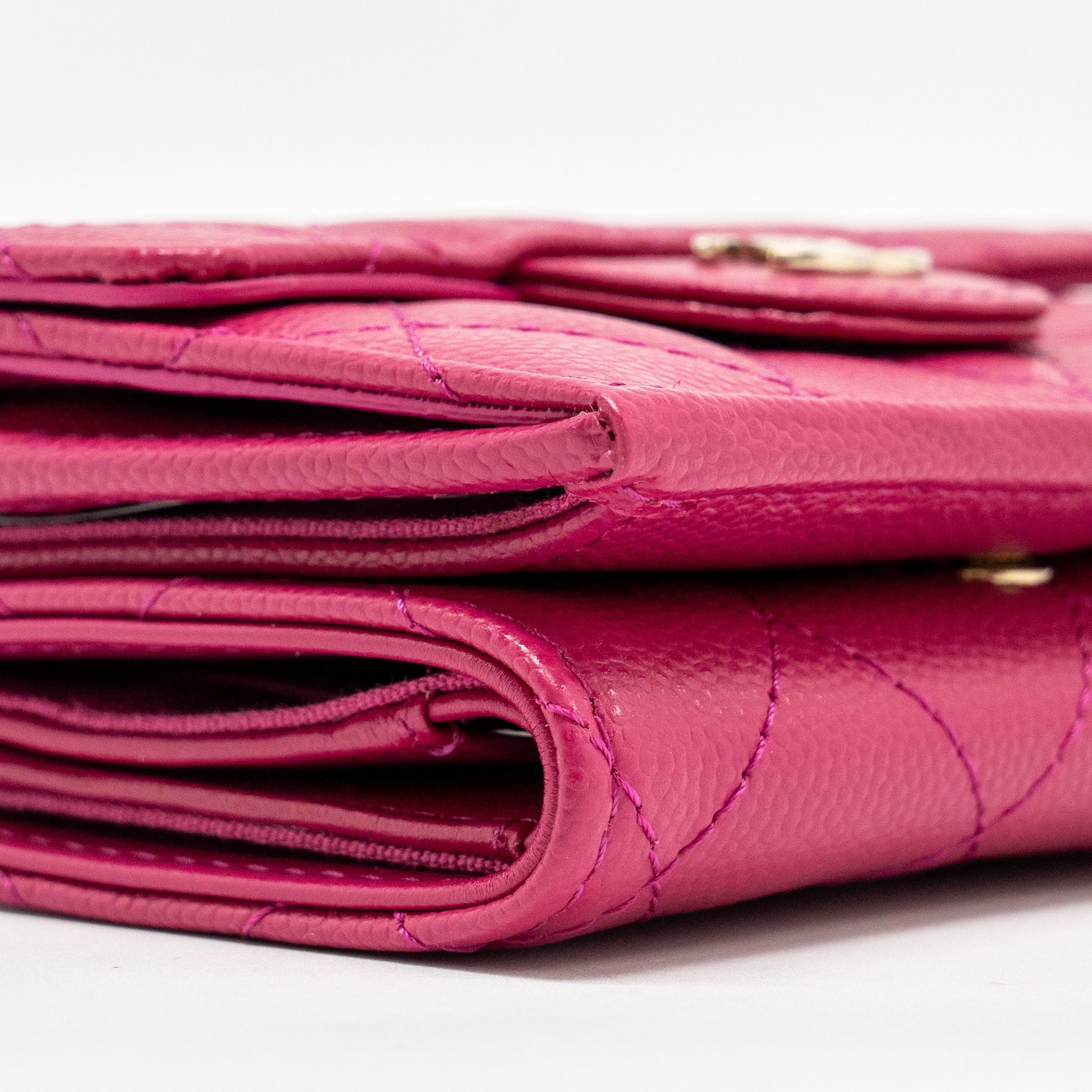 CHANEL MATELASSE BI-FOLD WALLET CAVIAR DARK PINK LGHW (MICROCHIP)