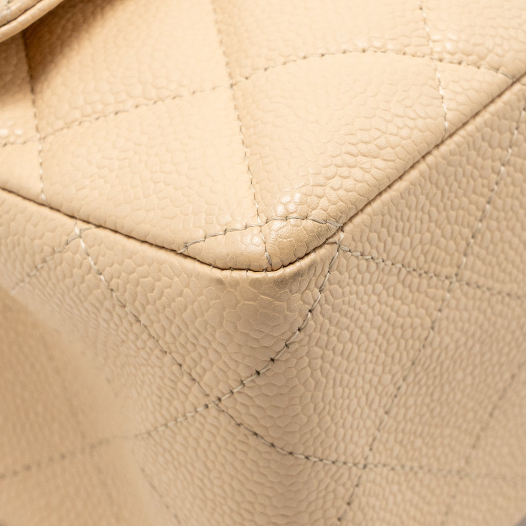 CHANEL JUMBO CLASSIC SINGLE FLAP BAG CAVIAR BEIGE SHW