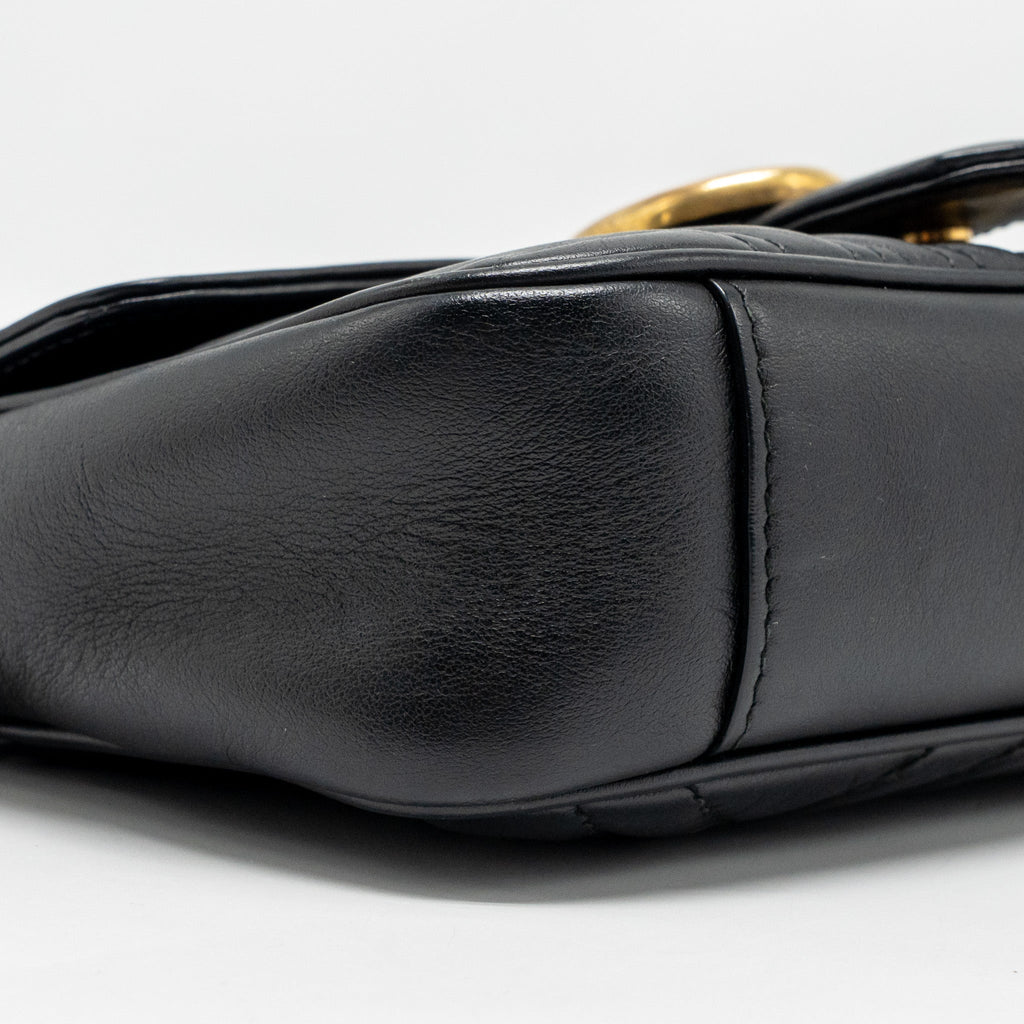 GUCCI SMALL GG MARMONT SHOULDER BAG CALFSKIN BLACK GHW