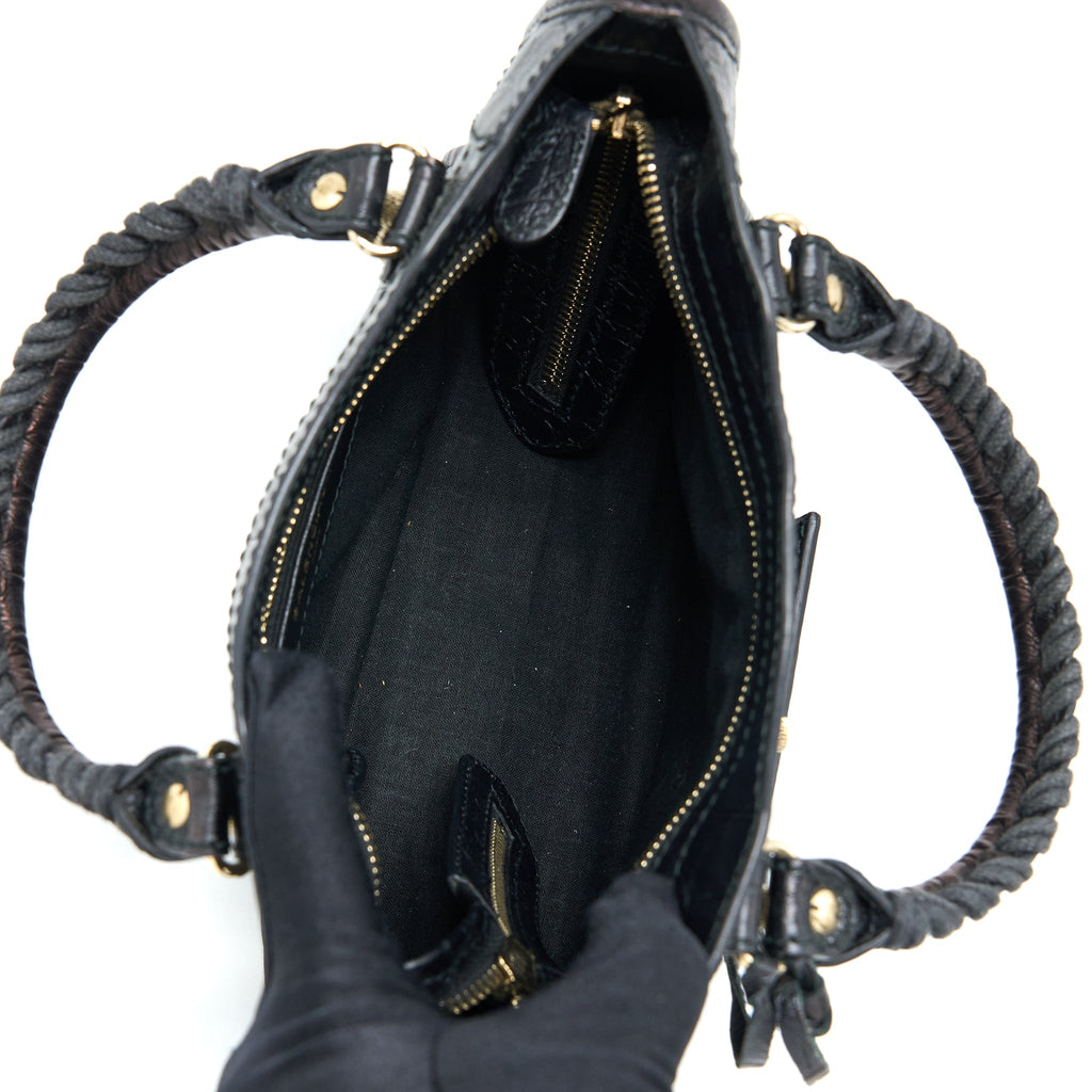 BALENCIAGA MINI CITY CROC-EMBOSSED CALFSKIN BLACK GHW