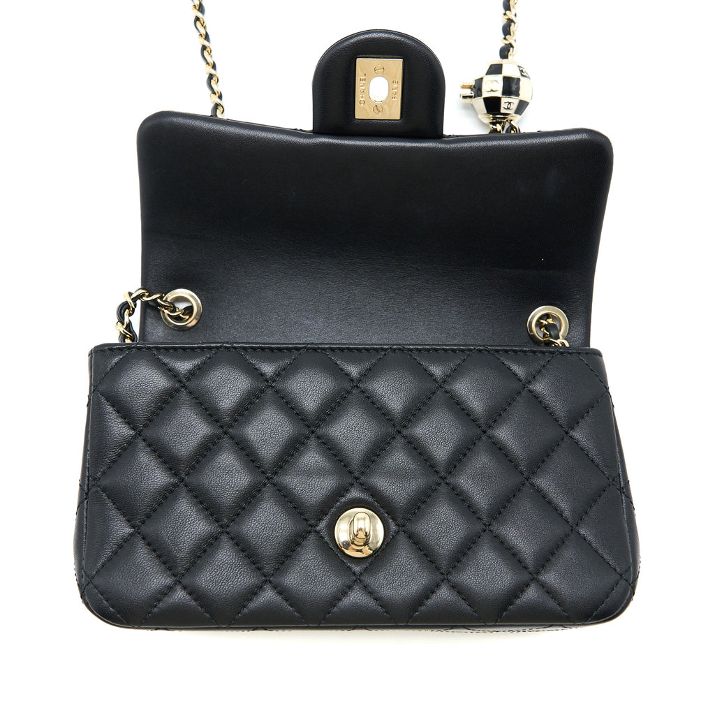 CHANEL 23C PEARL CRUSH MINI RECTANGULAR FLAP BAG LAMBSKIN BLACK LGHW (MICROCHIP)