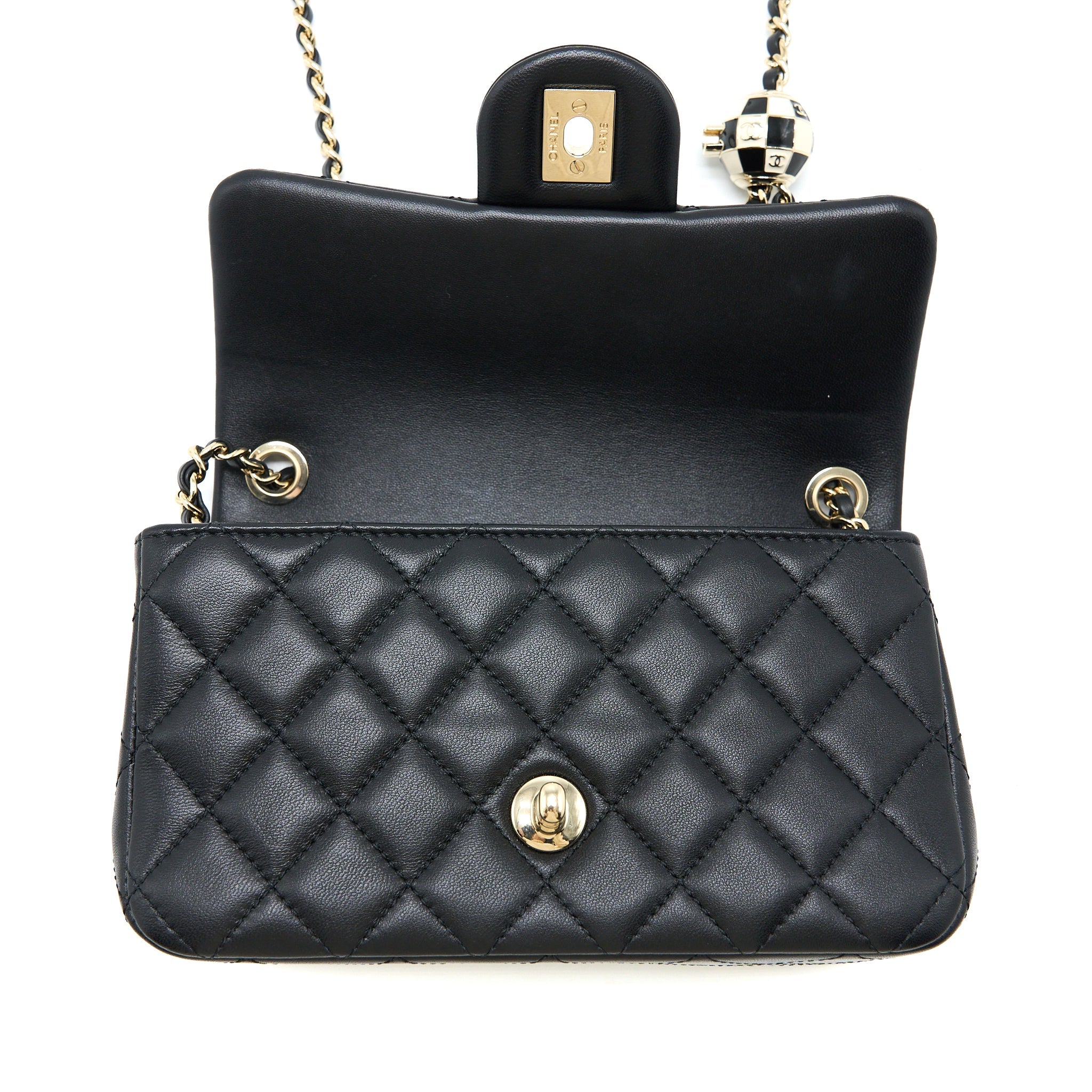 CHANEL 23C PEARL CRUSH MINI RECTANGULAR FLAP BAG LAMBSKIN BLACK LGHW (MICROCHIP)