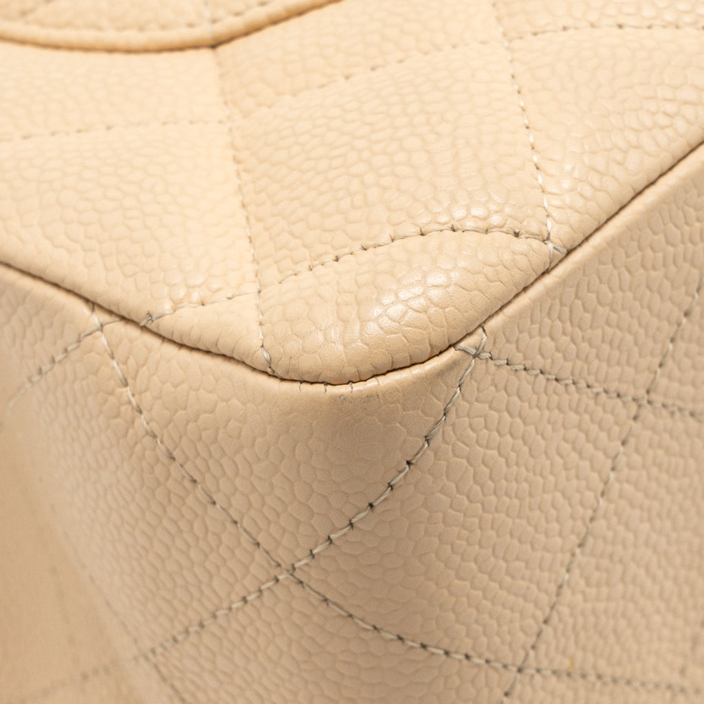 CHANEL JUMBO CLASSIC SINGLE FLAP BAG CAVIAR BEIGE SHW
