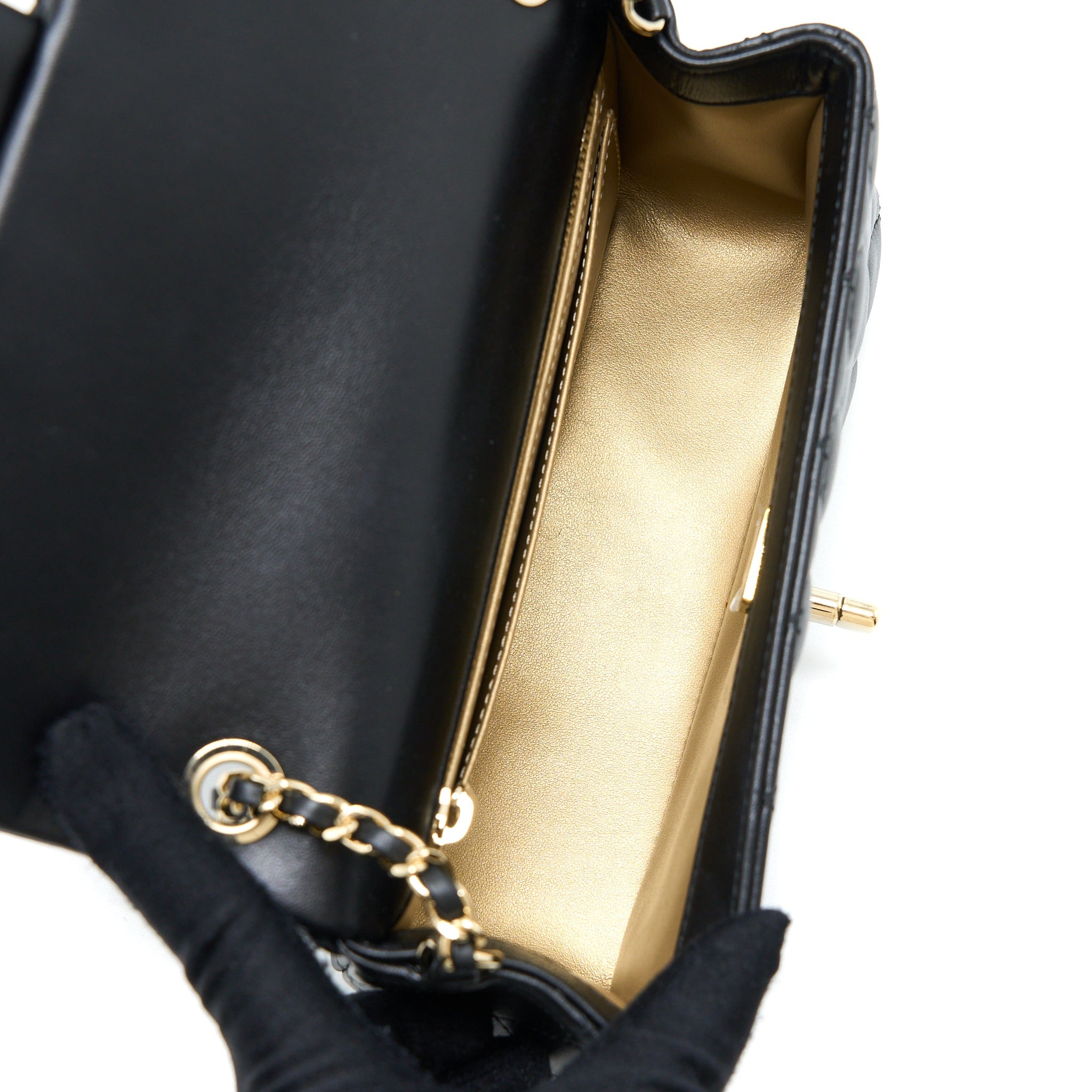 CHANEL 23C PEARL CRUSH MINI RECTANGULAR FLAP BAG LAMBSKIN BLACK LGHW (MICROCHIP)