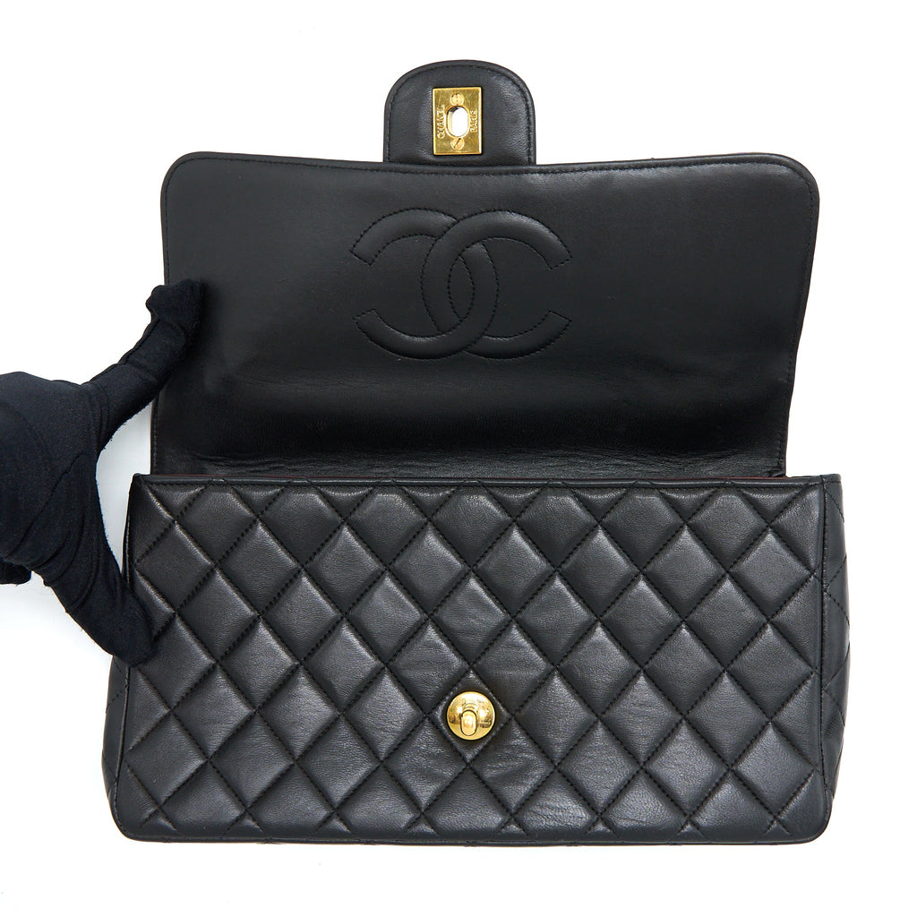 CHANEL VINTAGE 2 IN 1 SINGLE FLAP BAG LAMBSKIN BLACK GHW
