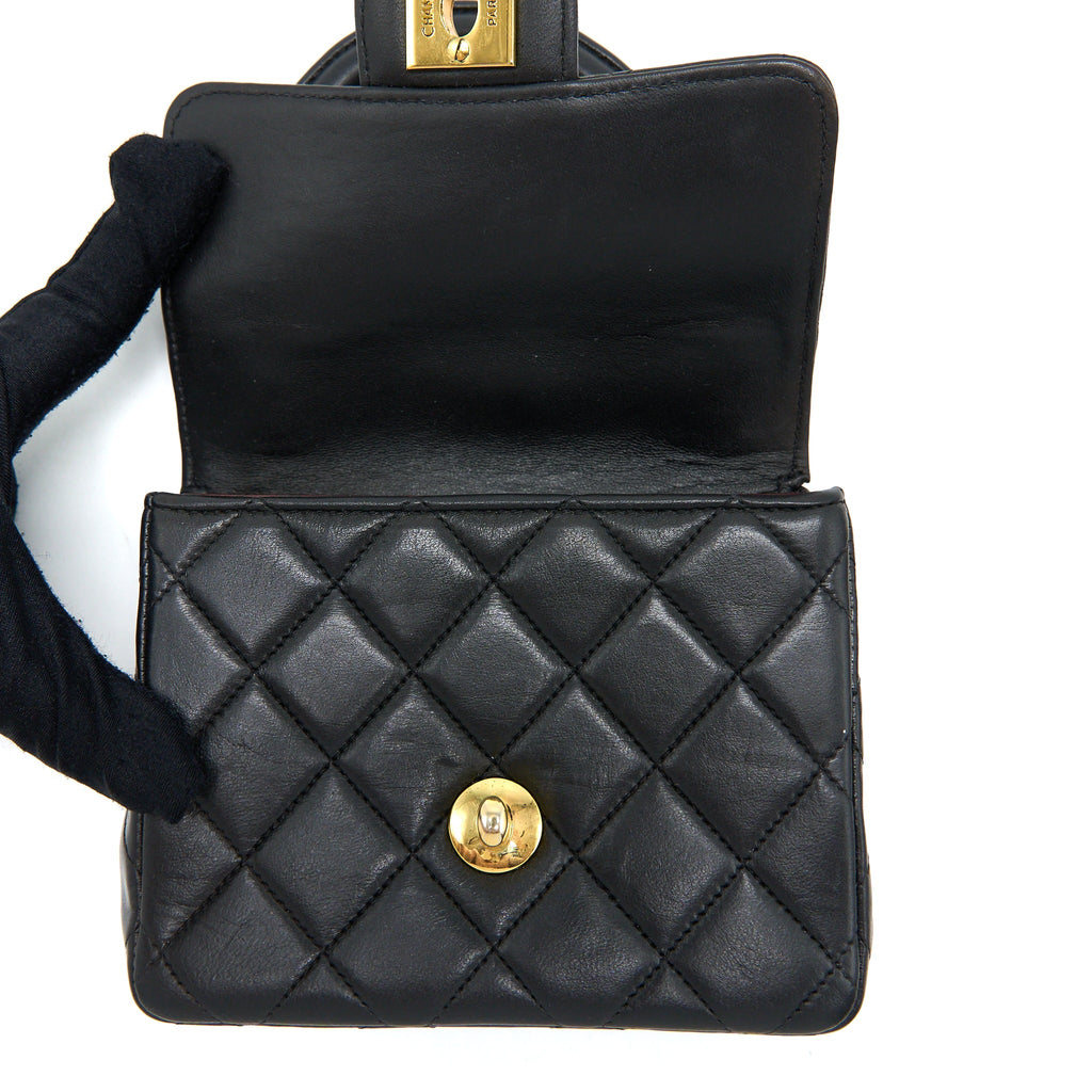 CHANEL VINTAGE 2 IN 1 SINGLE FLAP BAG LAMBSKIN BLACK GHW