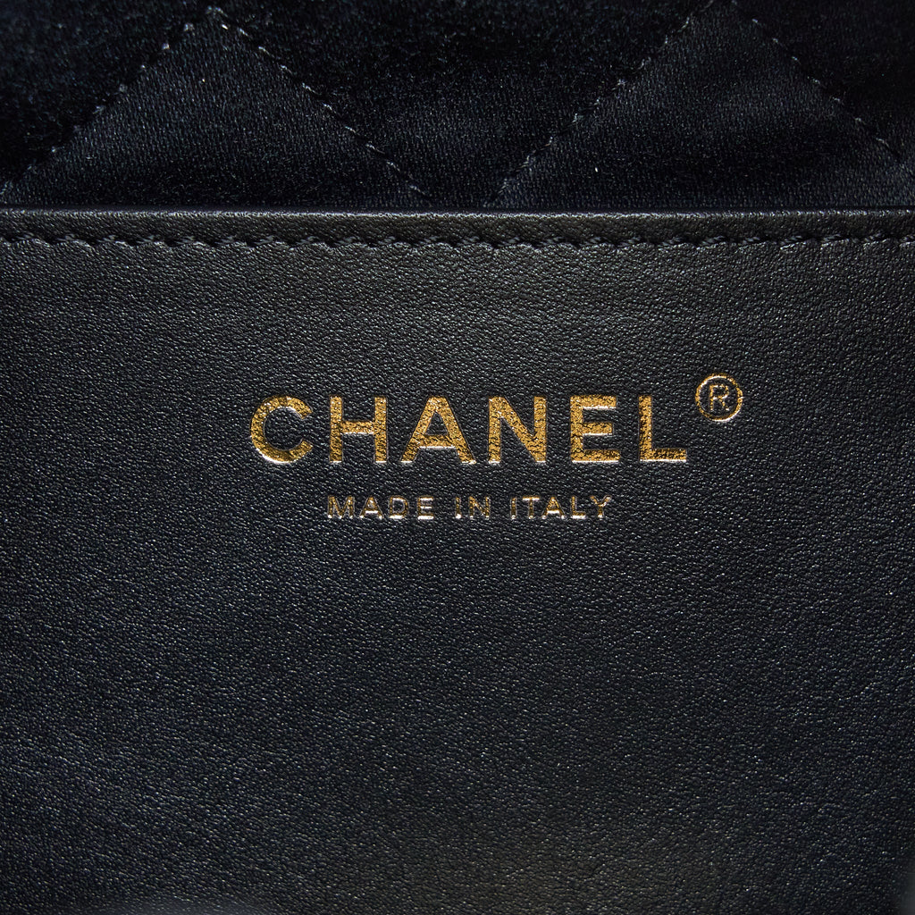 CHANEL 23S MINI 22 BAG WITH PEARL SHINY CALFSKIN BLACK BRUSHED GHW (MICROCHIP)