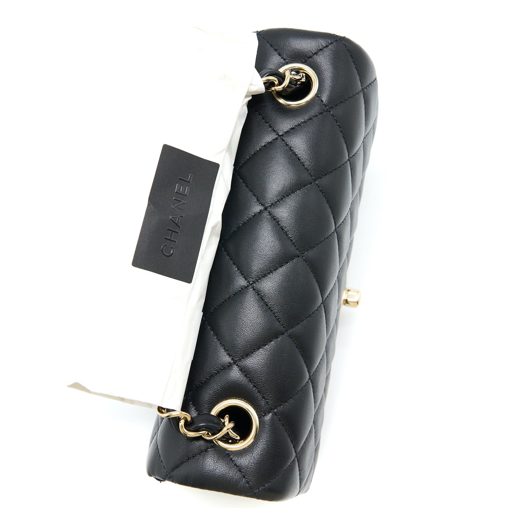 CHANEL MINI RECTANGULAR FLAP BAG LAMBSKIN BLACK LGHW (MICROCHIP)