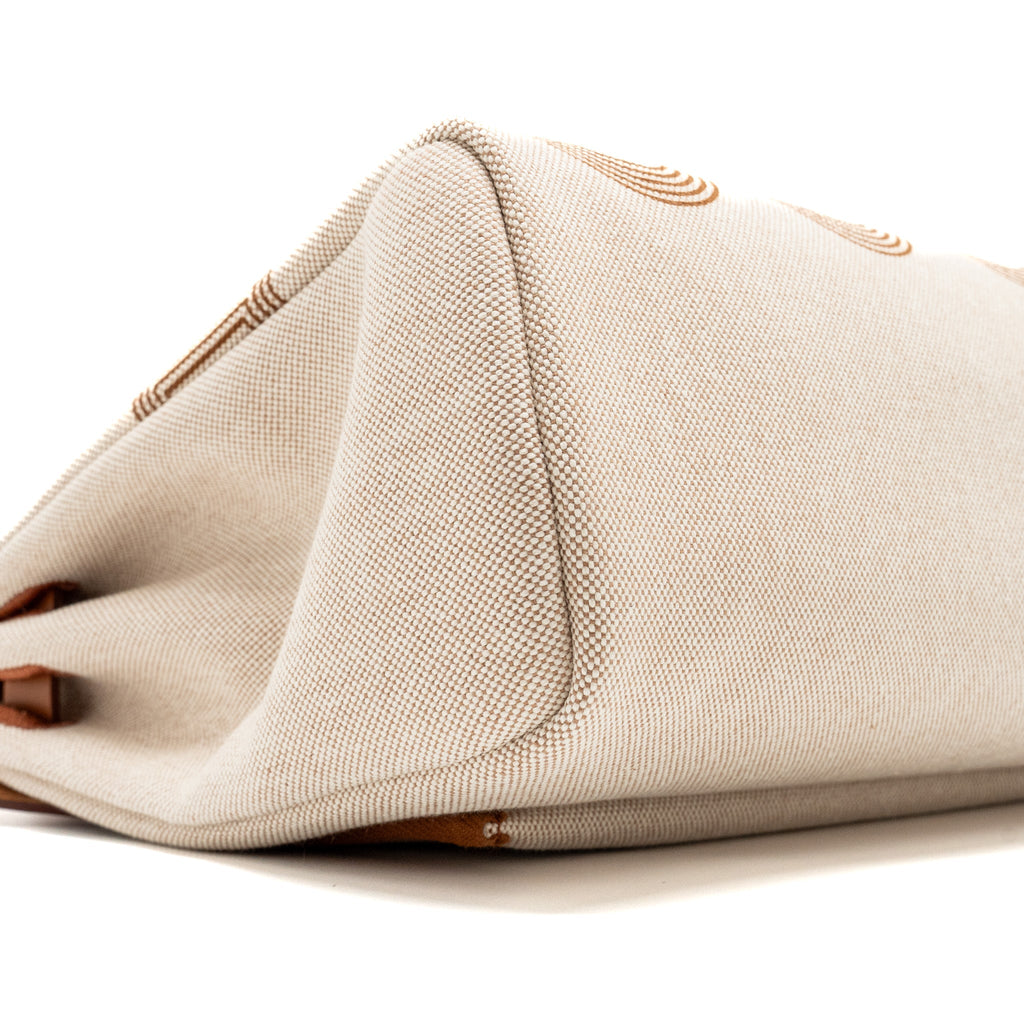 HERMES HERBAG 31 ZIP BAG TOILE H PLUME CANVAS / HUNTER FAUVE / ECRU- BEIGE GHW