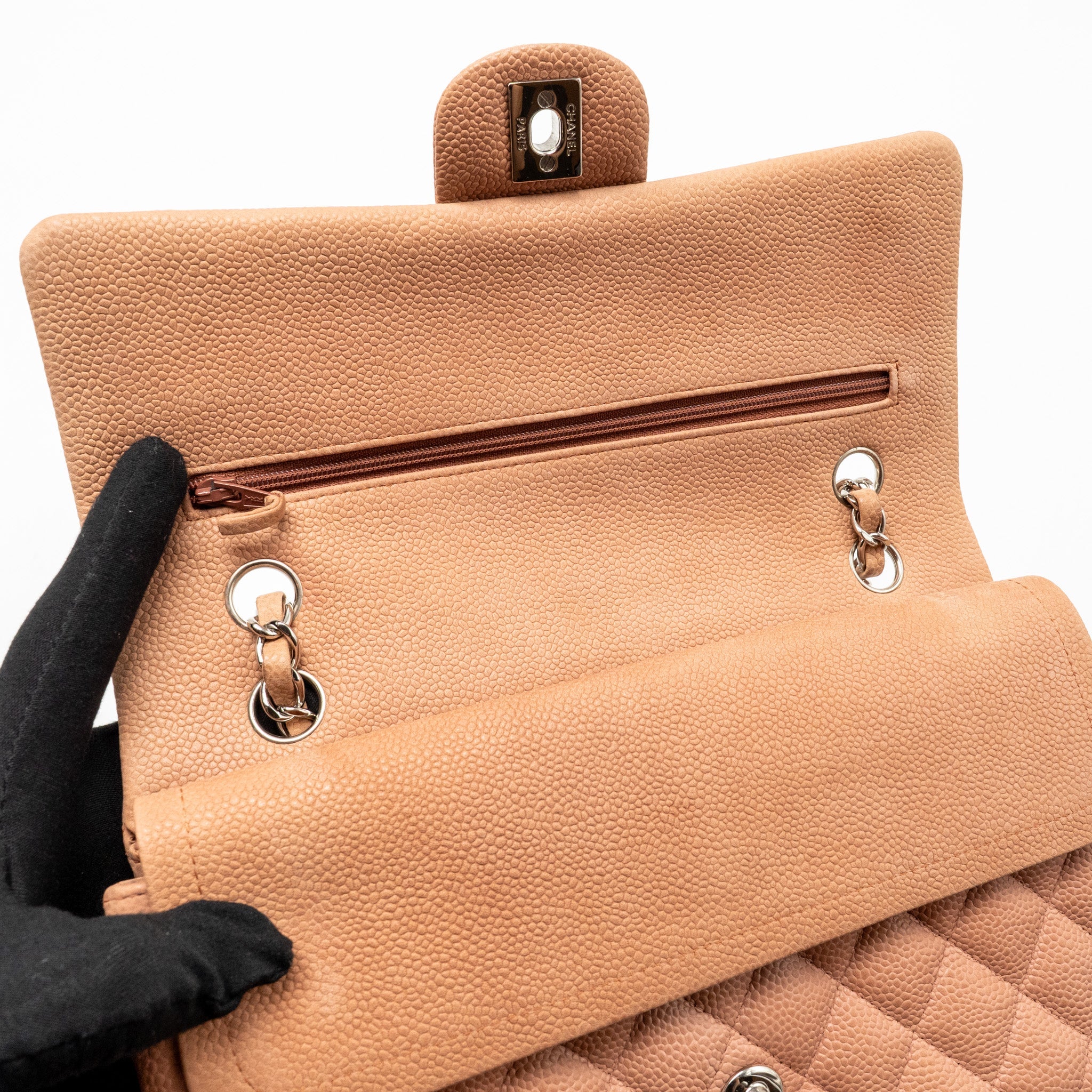 CHANEL MEDIUM CLASSIC DOUBLE FLAP BAG CAVIAR DARK PINK SHW