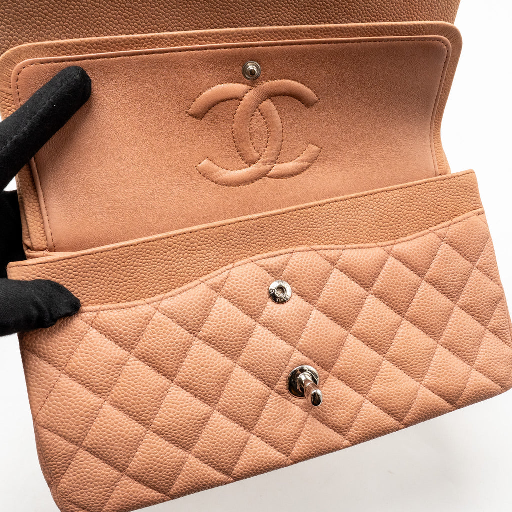 CHANEL MEDIUM CLASSIC DOUBLE FLAP BAG CAVIAR DARK PINK SHW