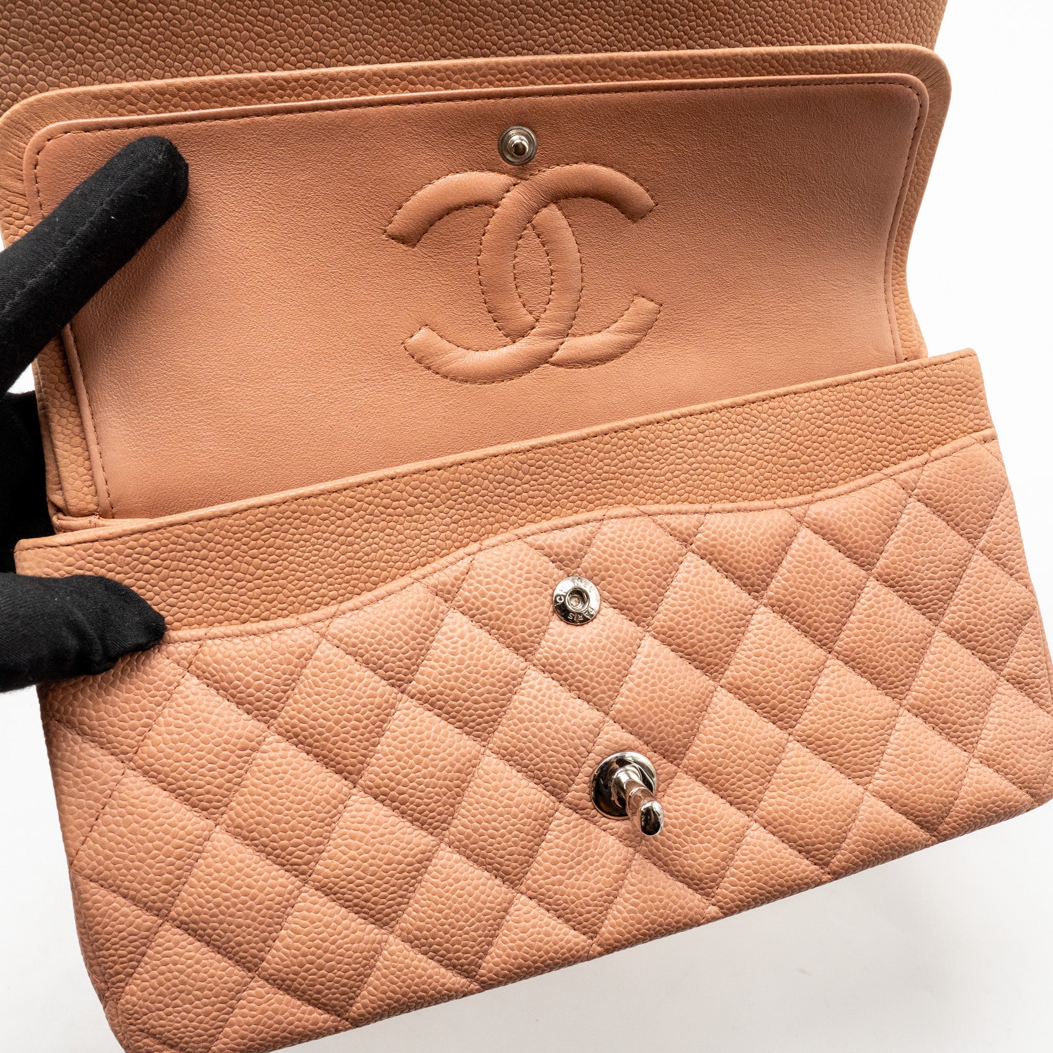 CHANEL MEDIUM CLASSIC DOUBLE FLAP BAG CAVIAR DARK PINK SHW