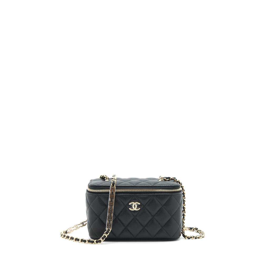 CHANEL 22P LONG VANITY WITH LOGO ON CHAIN CAVIAR BLACK LGHW