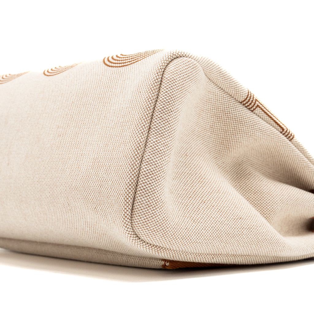 HERMES HERBAG 31 ZIP BAG TOILE H PLUME CANVAS / HUNTER FAUVE / ECRU- BEIGE GHW