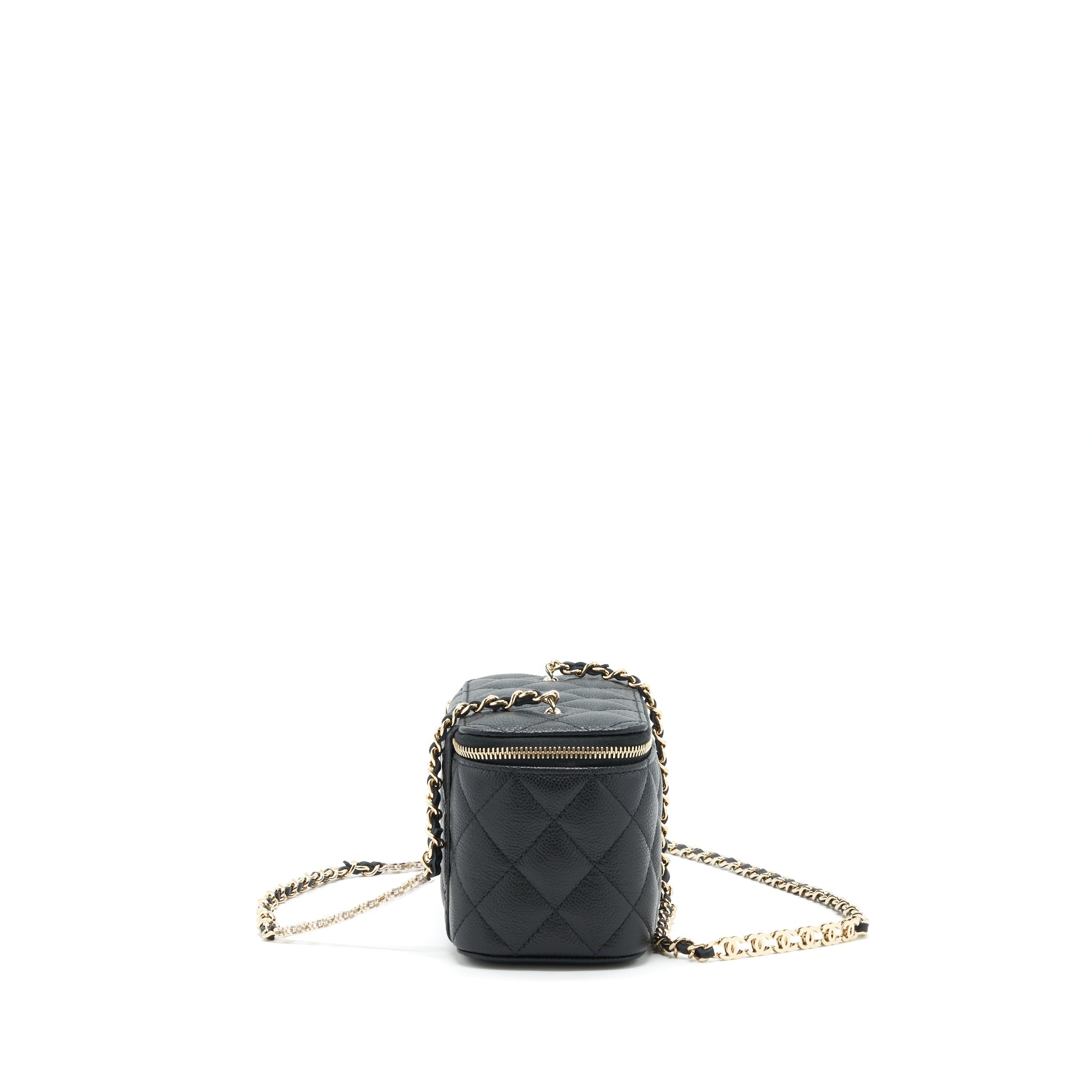CHANEL 22P LONG VANITY WITH LOGO ON CHAIN CAVIAR BLACK LGHW
