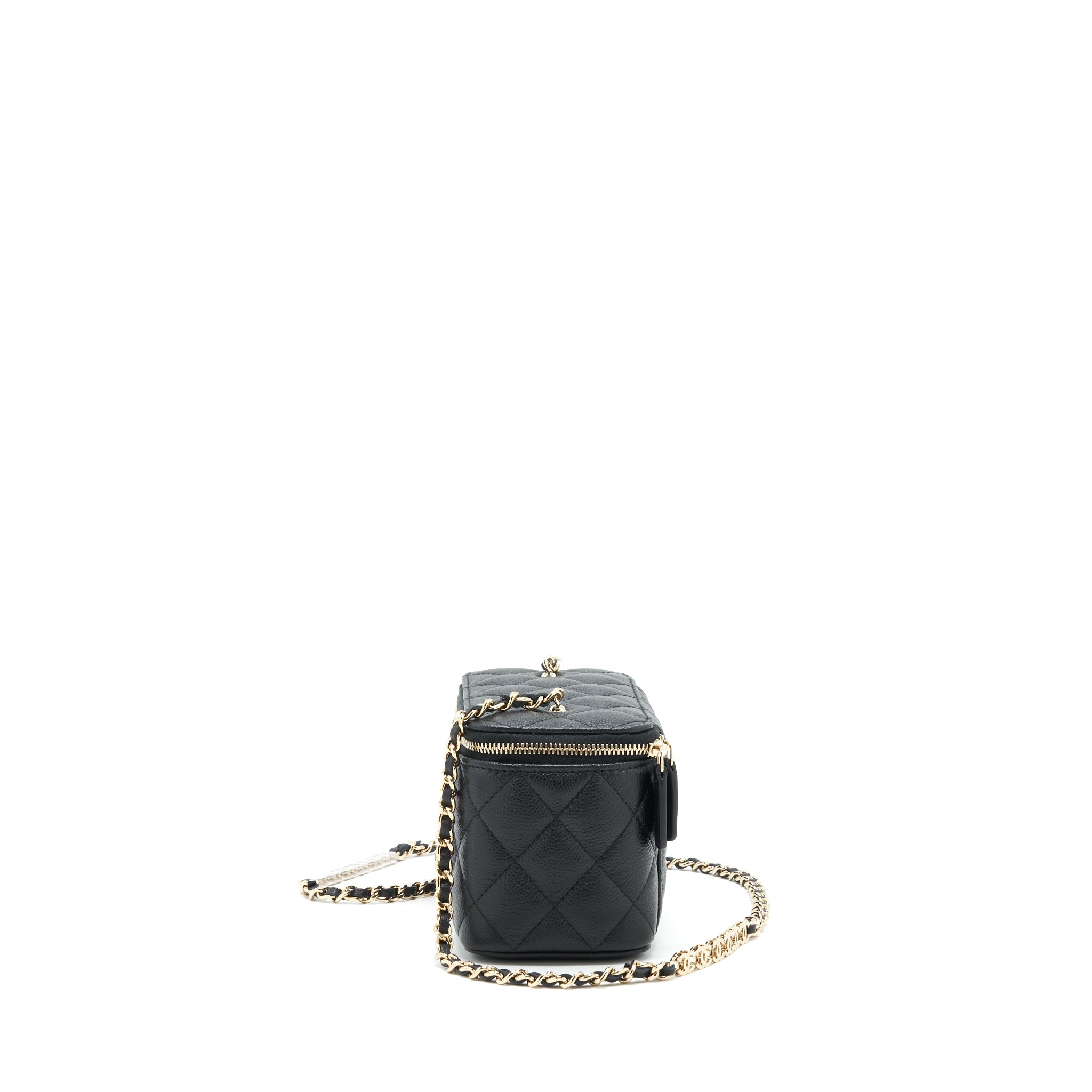 CHANEL 22P LONG VANITY WITH LOGO ON CHAIN CAVIAR BLACK LGHW