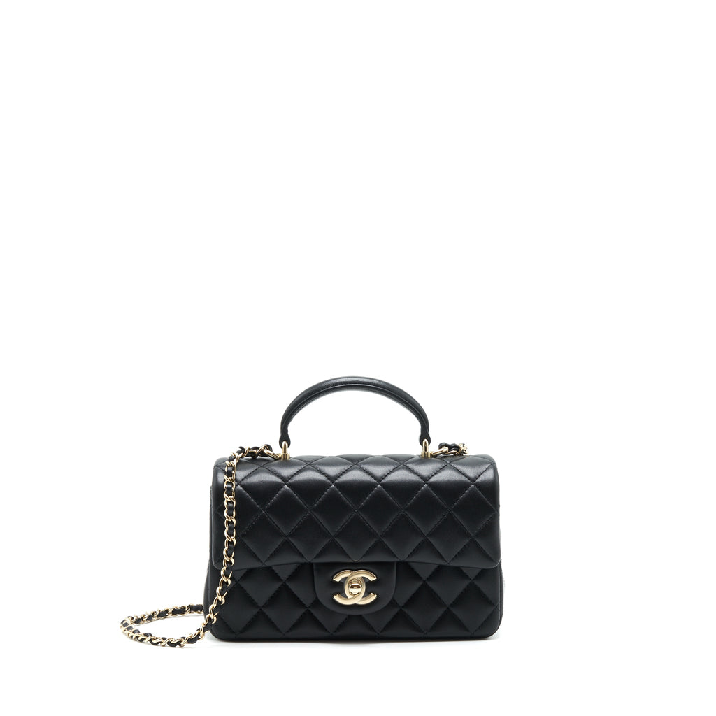 CHANEL 22P TOP HANDLE MINI RECTANGULAR FLAP BAG LAMBSKIN BLACK LGHW