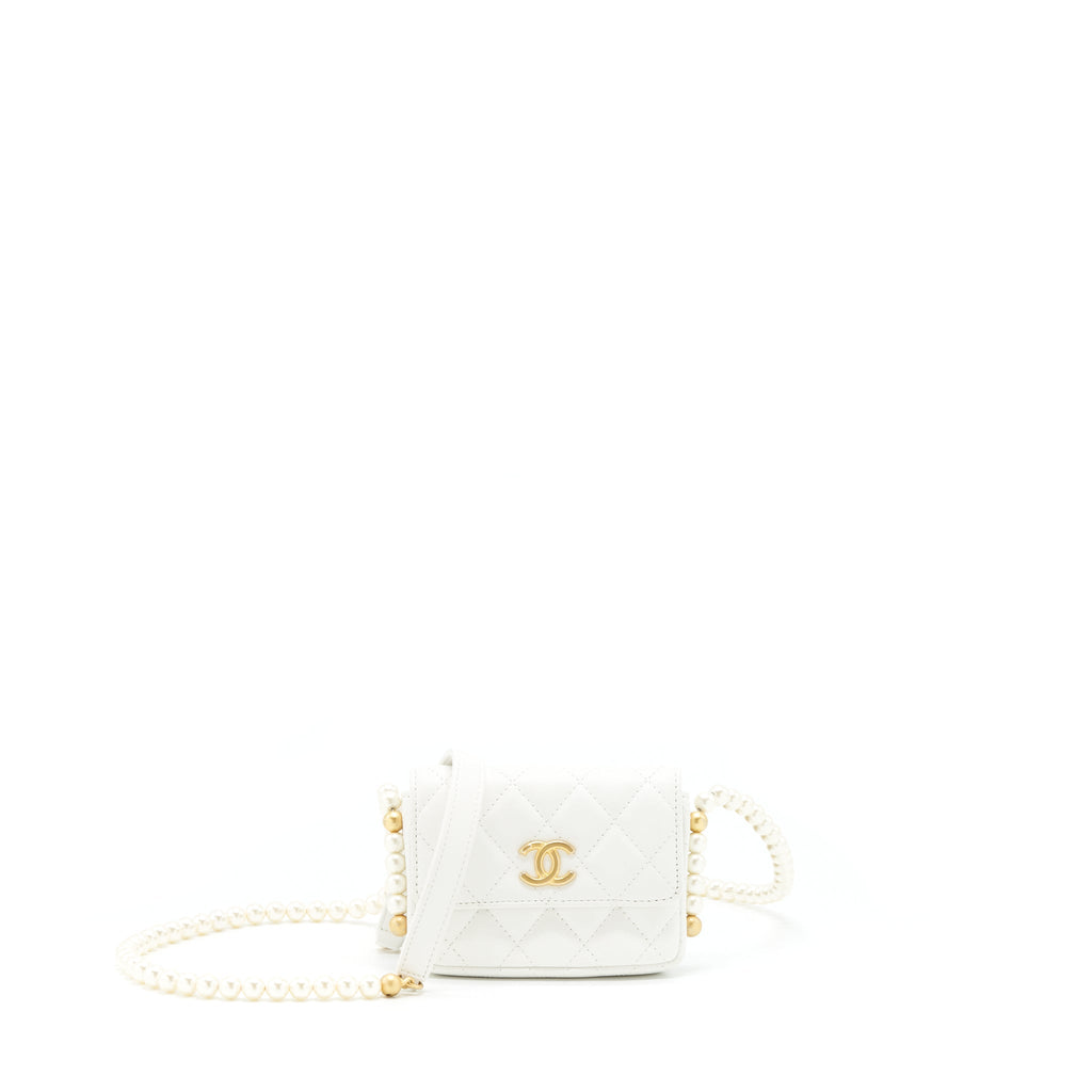 CHANEL PEARL CRUSH MINI CROSSBODY BAG LAMBSKIN WHITE GHW
