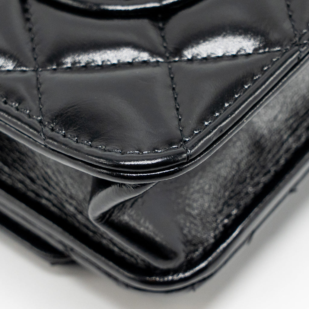 CHANEL 24A DETAILED CHAIN WALLET ON CHAIN SHINY CALFSKIN BLACK GHW (MICROCHIP）