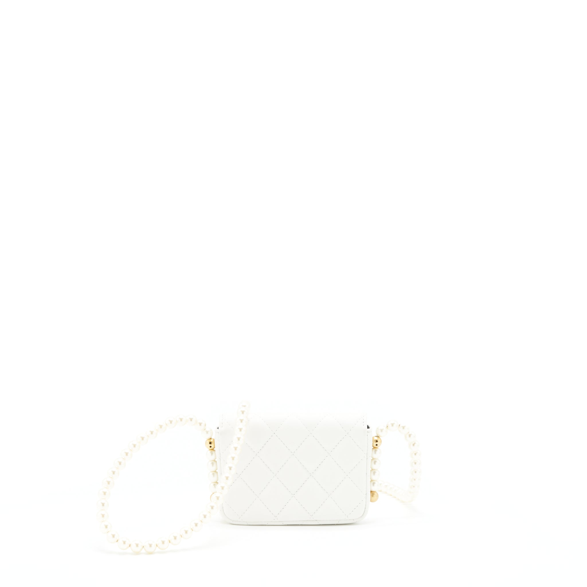 CHANEL PEARL CRUSH MINI CROSSBODY BAG LAMBSKIN WHITE GHW