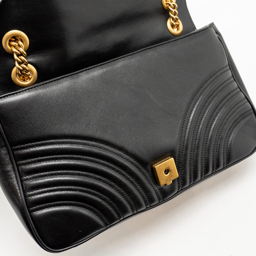 GUCCI MEDIUM GG MARMONT SHOULDER BAG CALFSKIN BLACK GHW