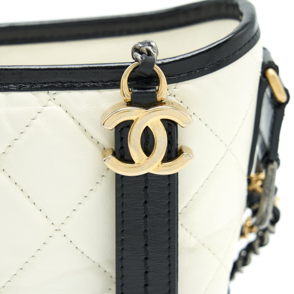 CHANEL SMALL GABRIELLE HOBO BAG CALFSKIN WHITE/ BLACK WITH MULTICOLOUR HARDWARE