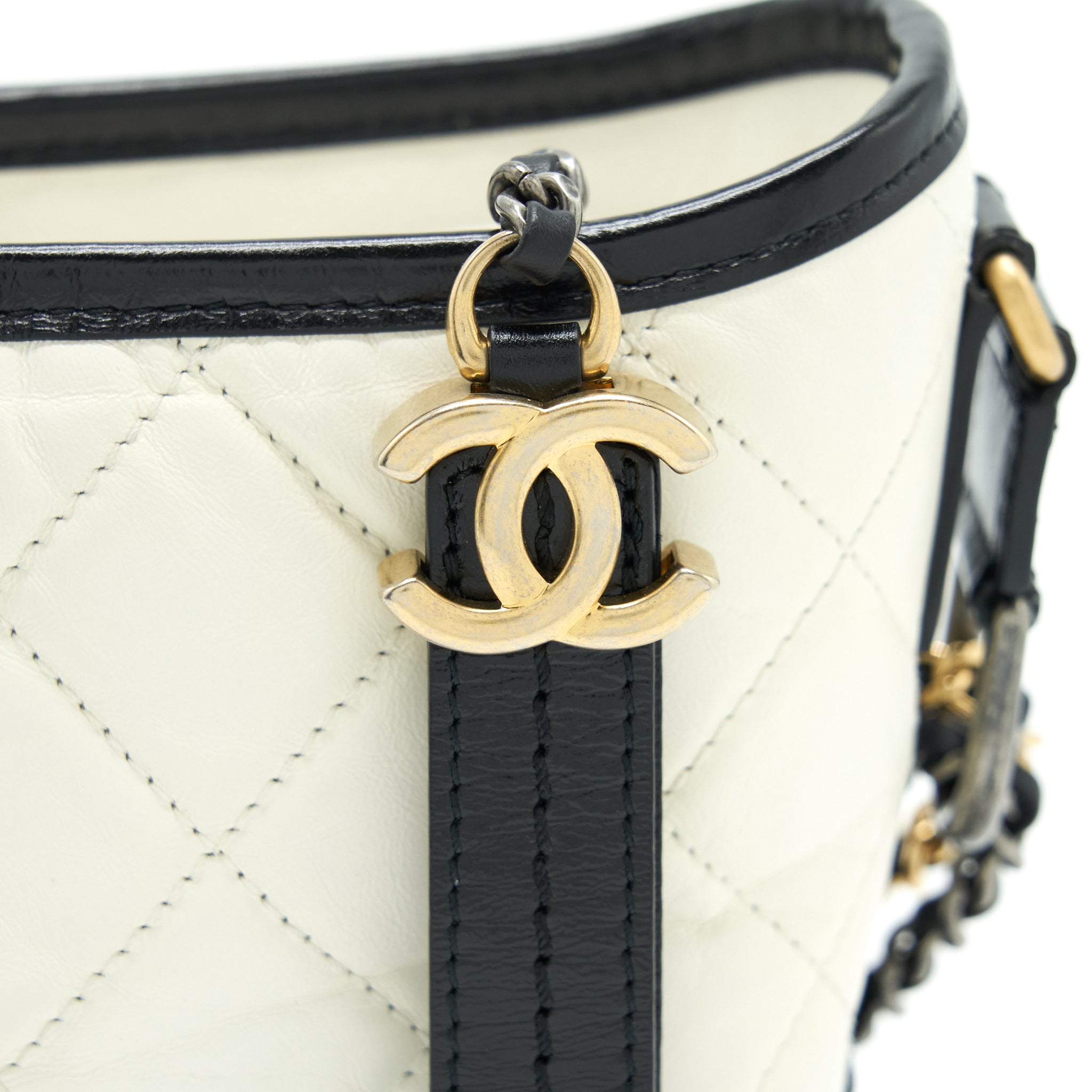 CHANEL SMALL GABRIELLE HOBO BAG CALFSKIN WHITE/ BLACK WITH MULTICOLOUR HARDWARE