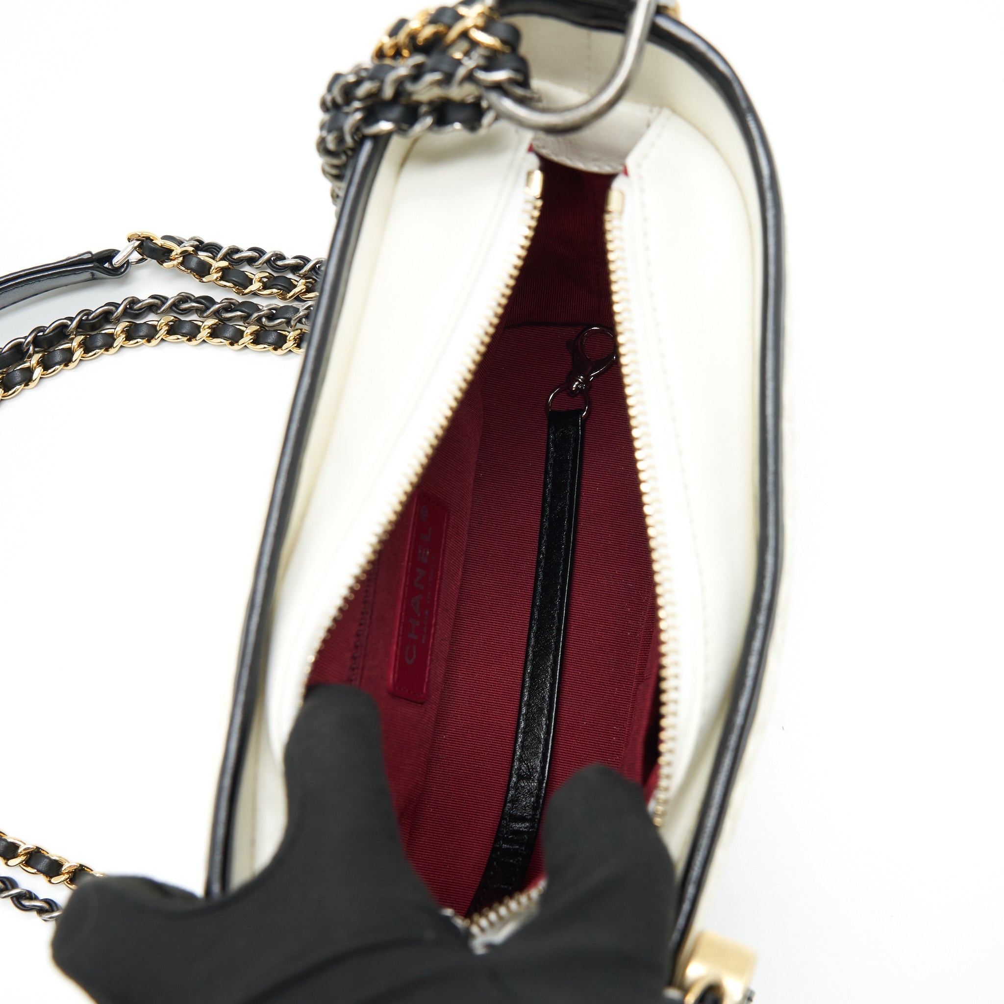 CHANEL SMALL GABRIELLE HOBO BAG CALFSKIN WHITE/ BLACK WITH MULTICOLOUR HARDWARE