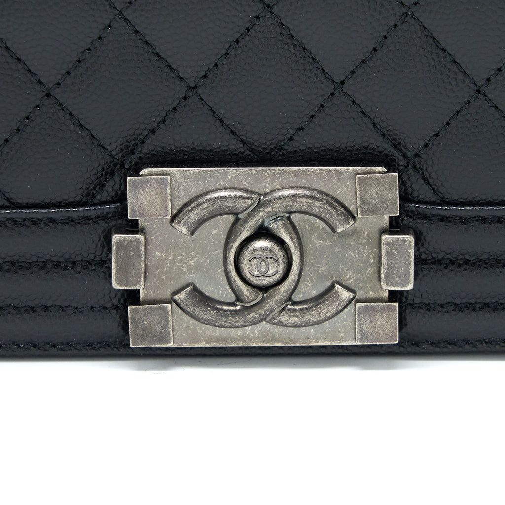 CHANEL SMALL BOY BAG CAVIAR BLACK RUTHENIUM SHW (MICROCHIP)