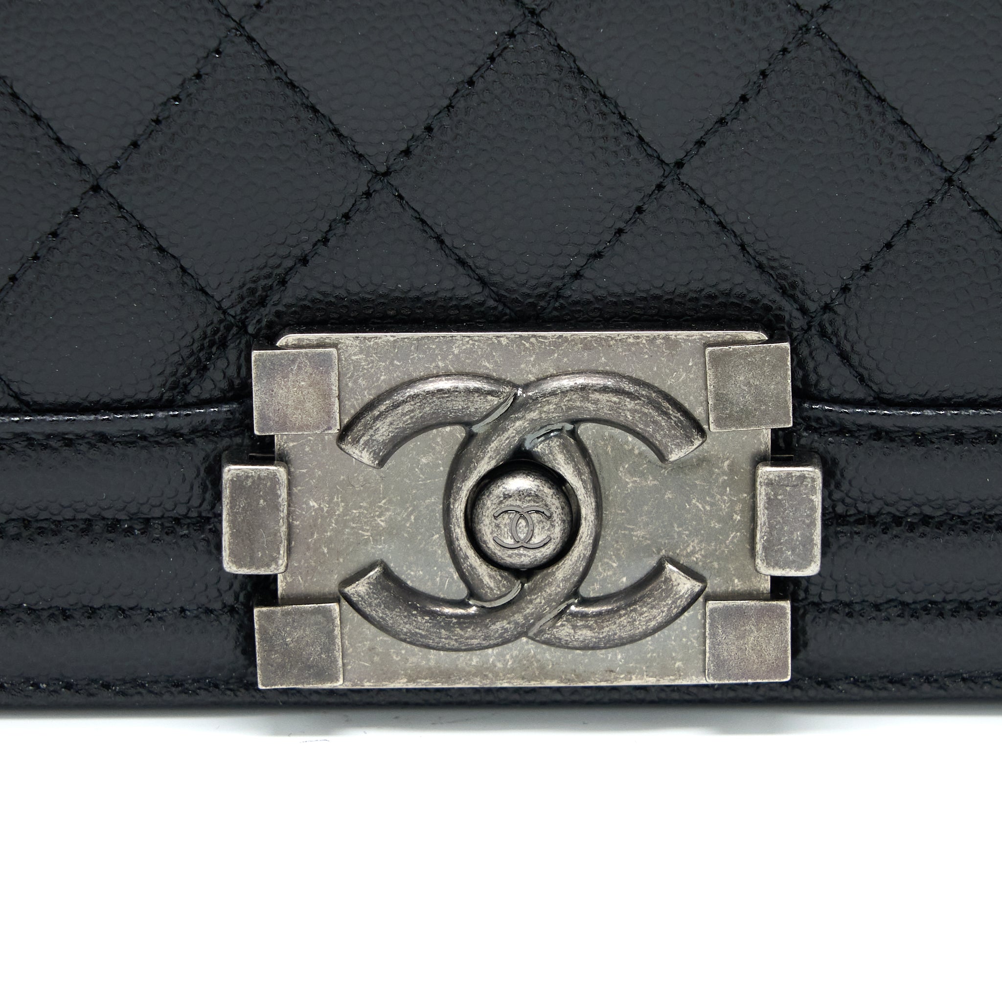 CHANEL SMALL BOY BAG CAVIAR BLACK RUTHENIUM SHW (MICROCHIP)
