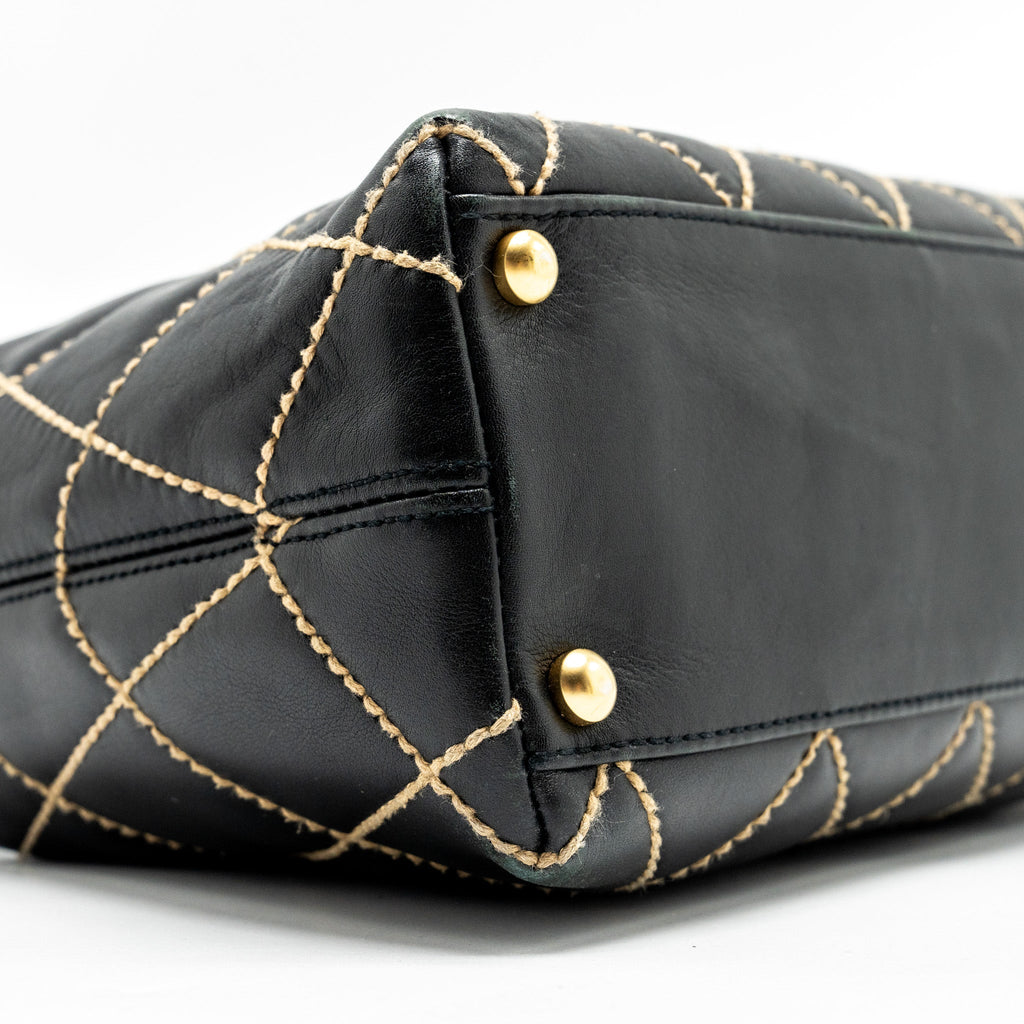 CHANEL VINTAGE WILD STITCH SHOULDER BAG CALFSKIN BLACK GHW