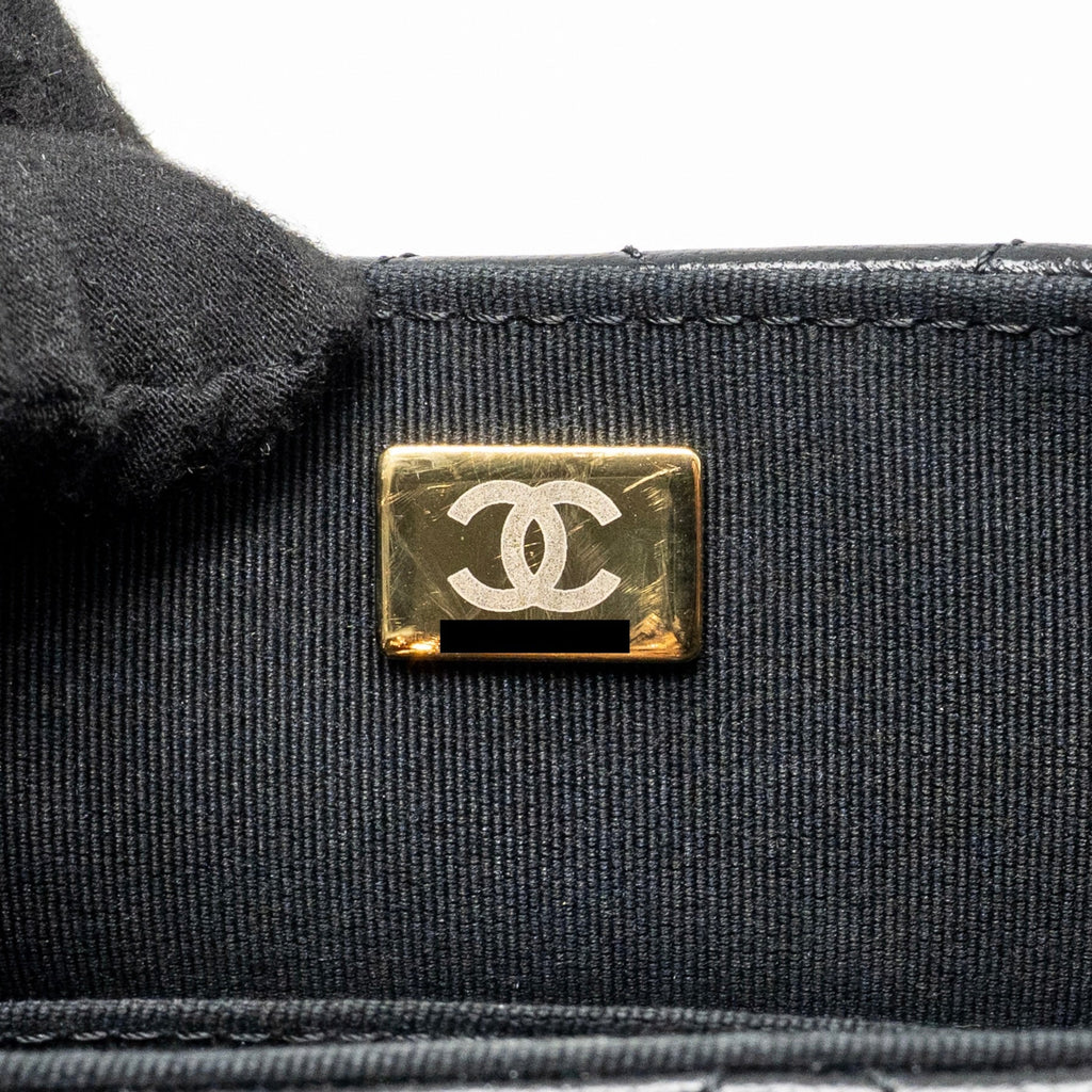 CHANEL 24C TOP HANDLE FLAP BAG QUILTED LAMBSKIN BLACK GHW (MICROCHIP)