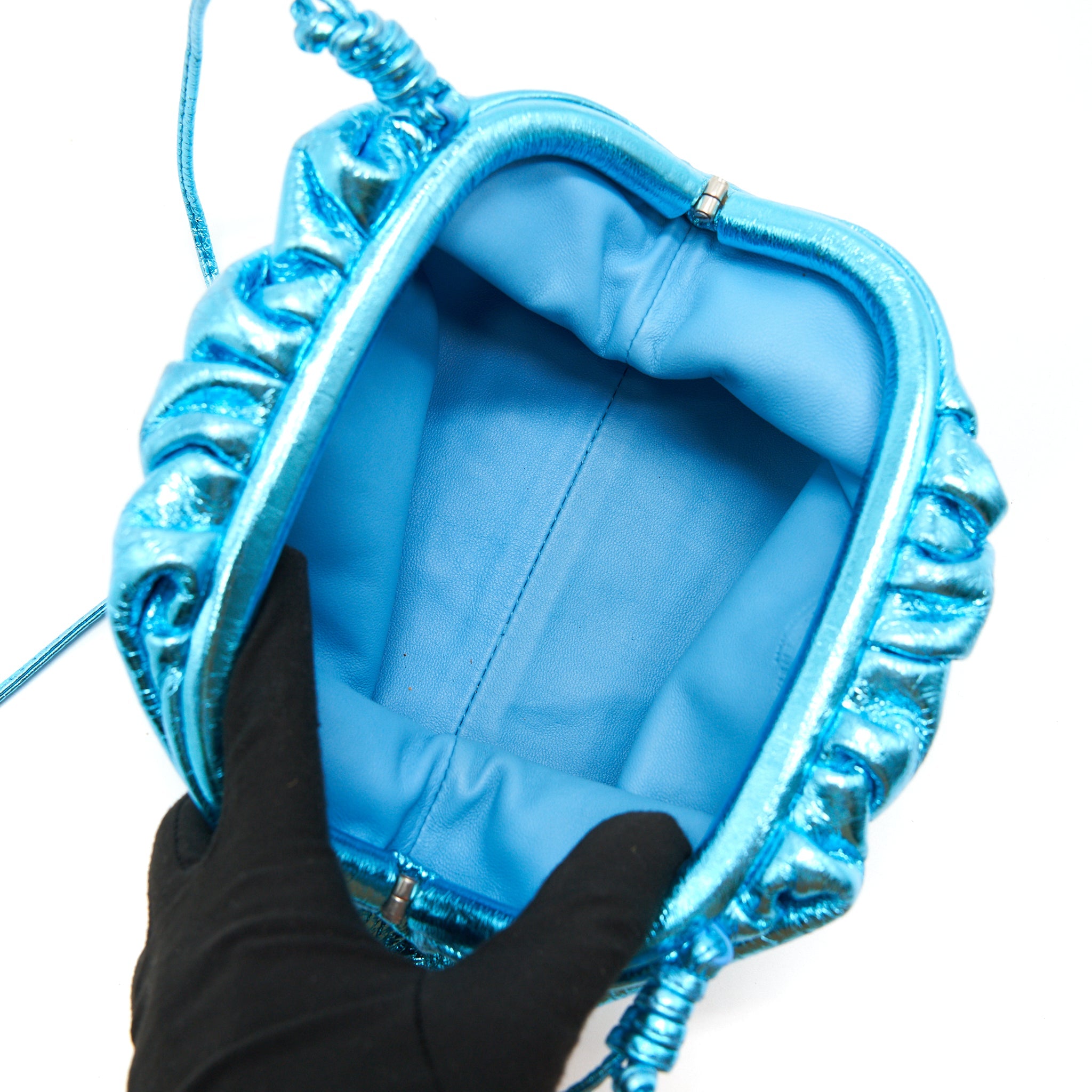 BOTTEGA VENETA MINI POUCH METALLIC BLUE