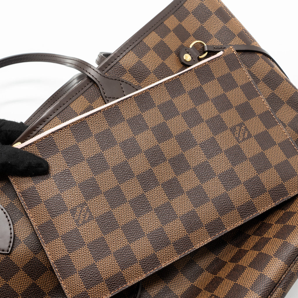 LOUIS VUITTON NEVERFULL MM MONOGRAM DAMIER EBENE CANVAS / ROSE BALLERINA GHW