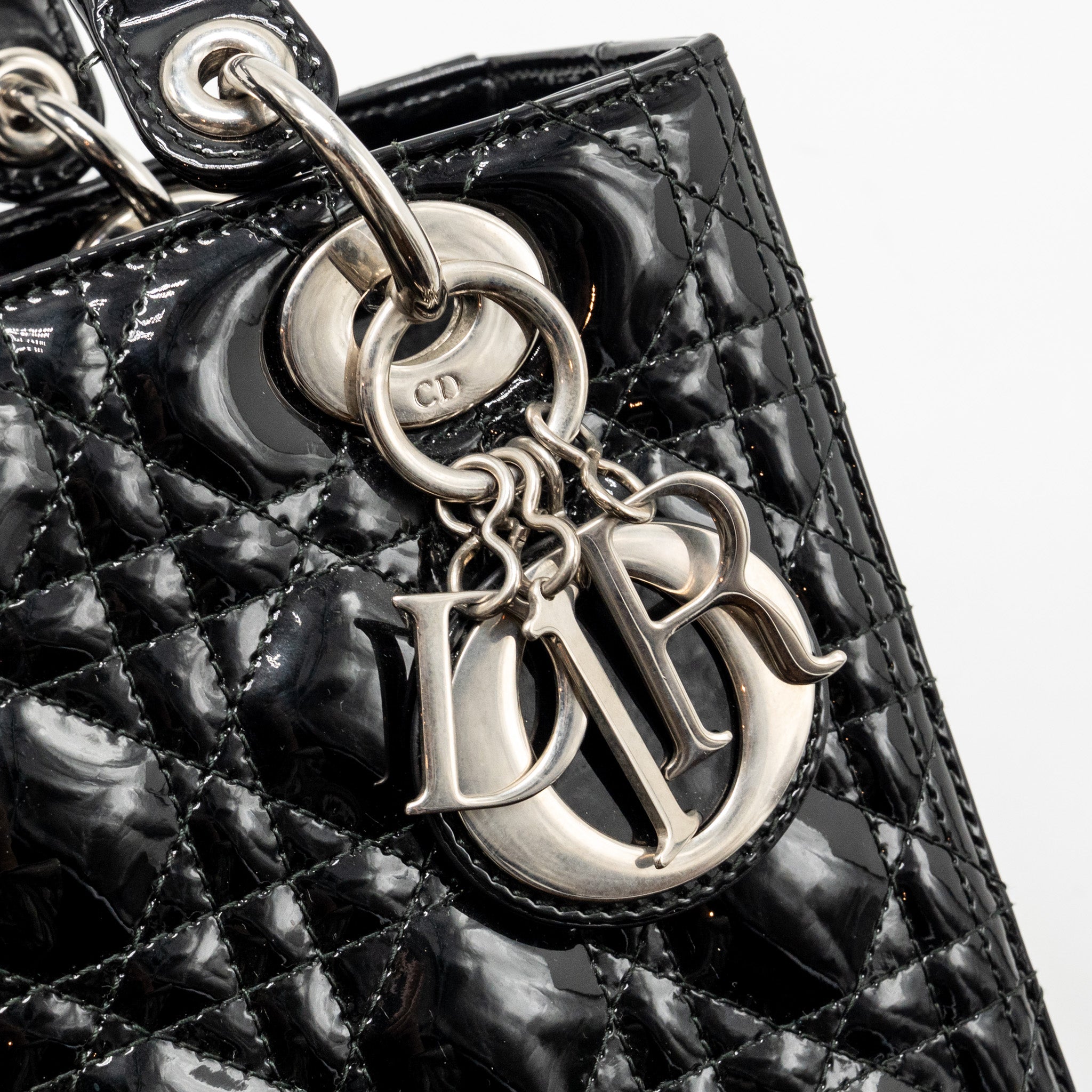 DIOR MEDIUM LADY DIOR PATENT LEATHER BLACK SHW