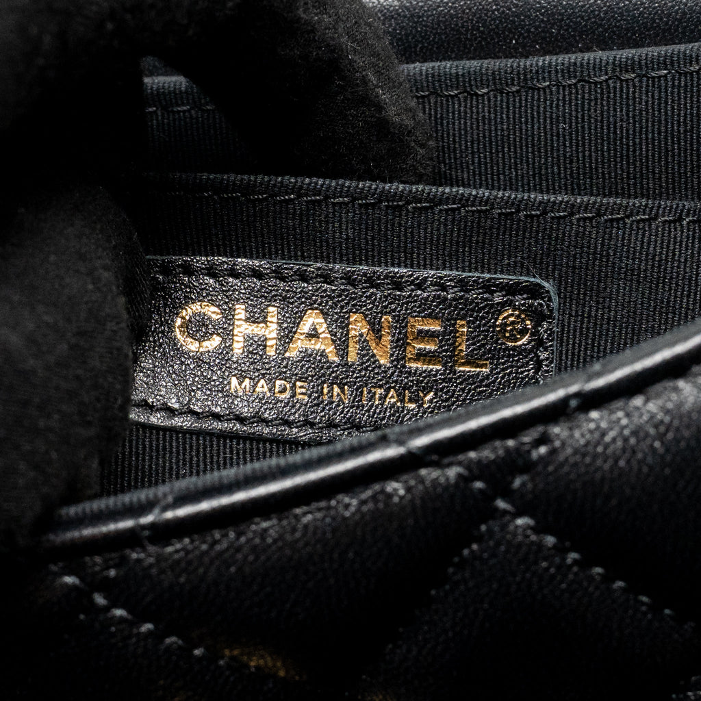 CHANEL 24C TOP HANDLE FLAP BAG QUILTED LAMBSKIN BLACK GHW (MICROCHIP)