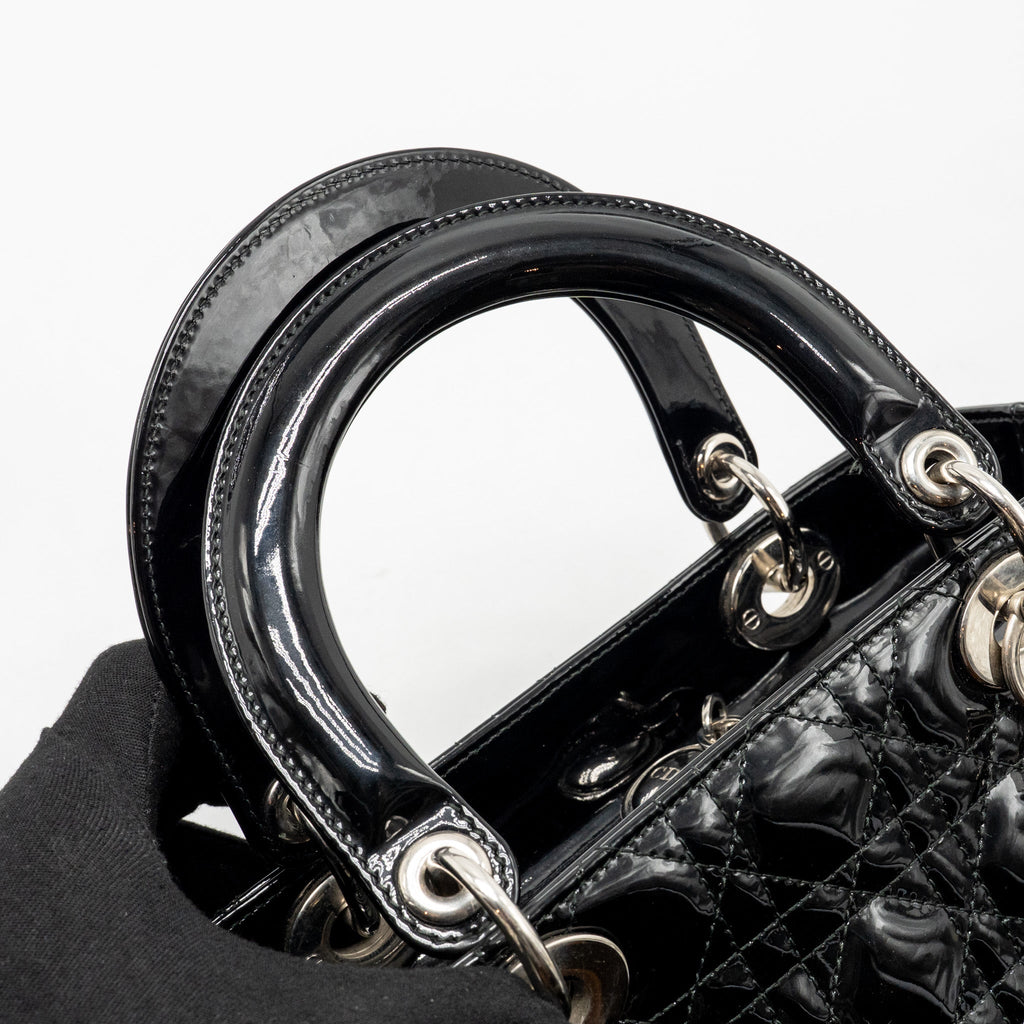 DIOR MEDIUM LADY DIOR PATENT LEATHER BLACK SHW