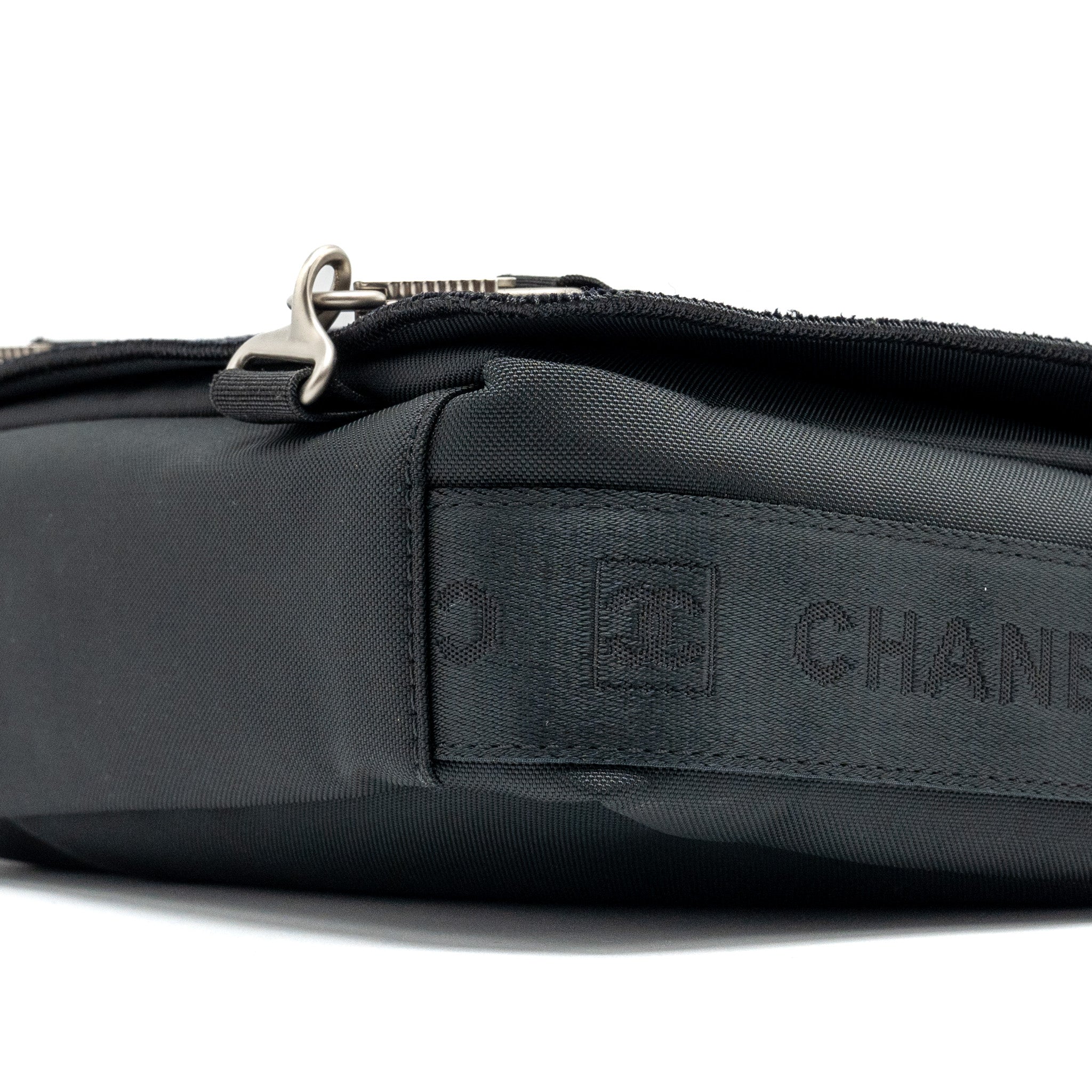 CHANEL VINTAGE MESSENGER SHOULDER BAG FELT/CANVAS BLACK SHW