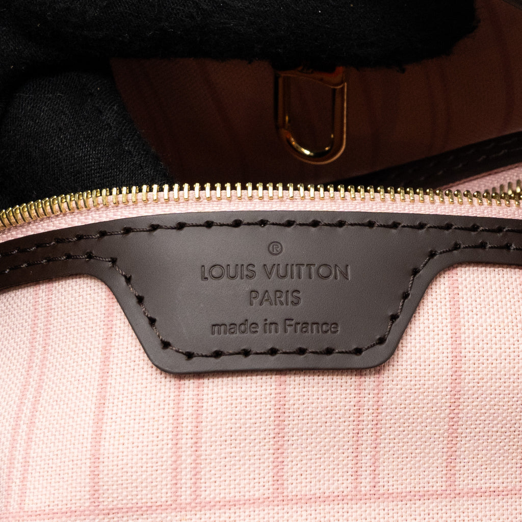 LOUIS VUITTON NEVERFULL MM MONOGRAM DAMIER EBENE CANVAS / ROSE BALLERINA GHW