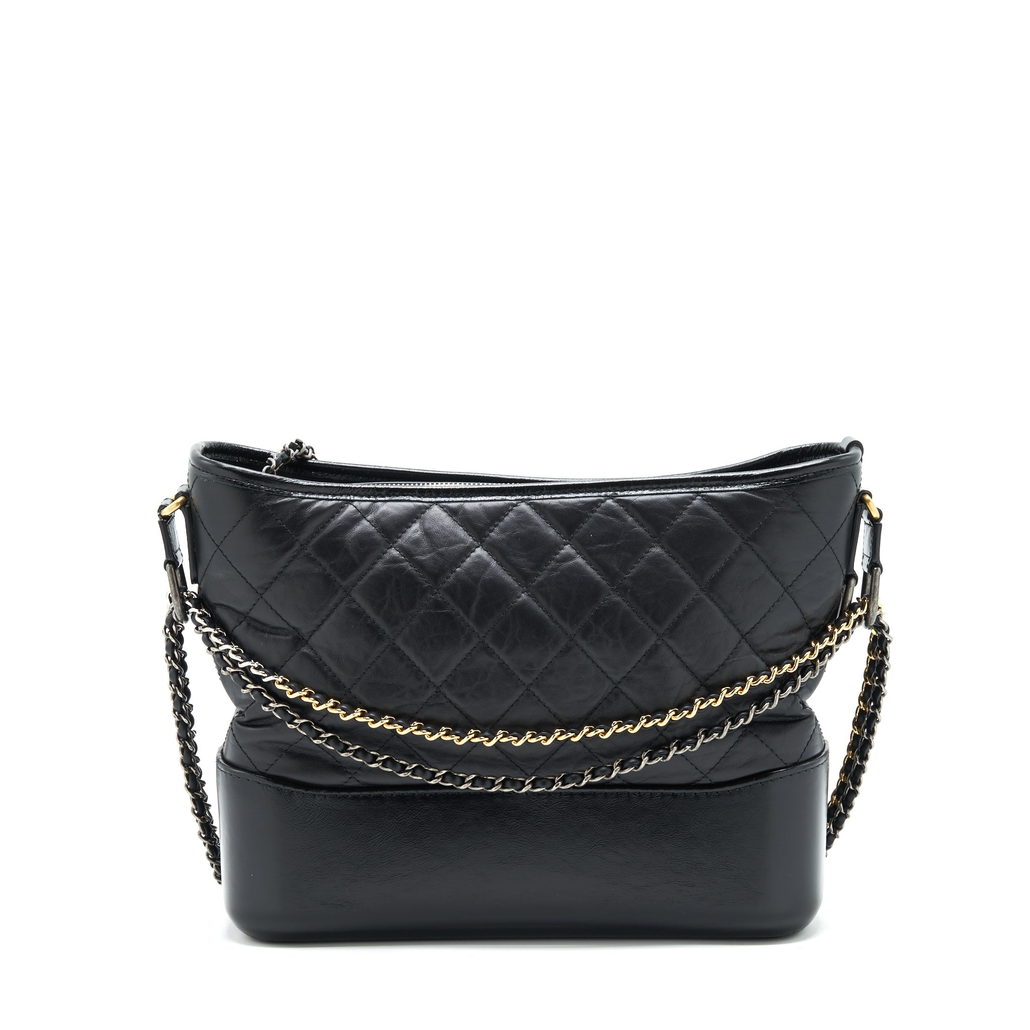 CHANEL LARGE HOBO GABRIELLE BAG BLACK WITH GOLD AND SLIVER HARDWARE