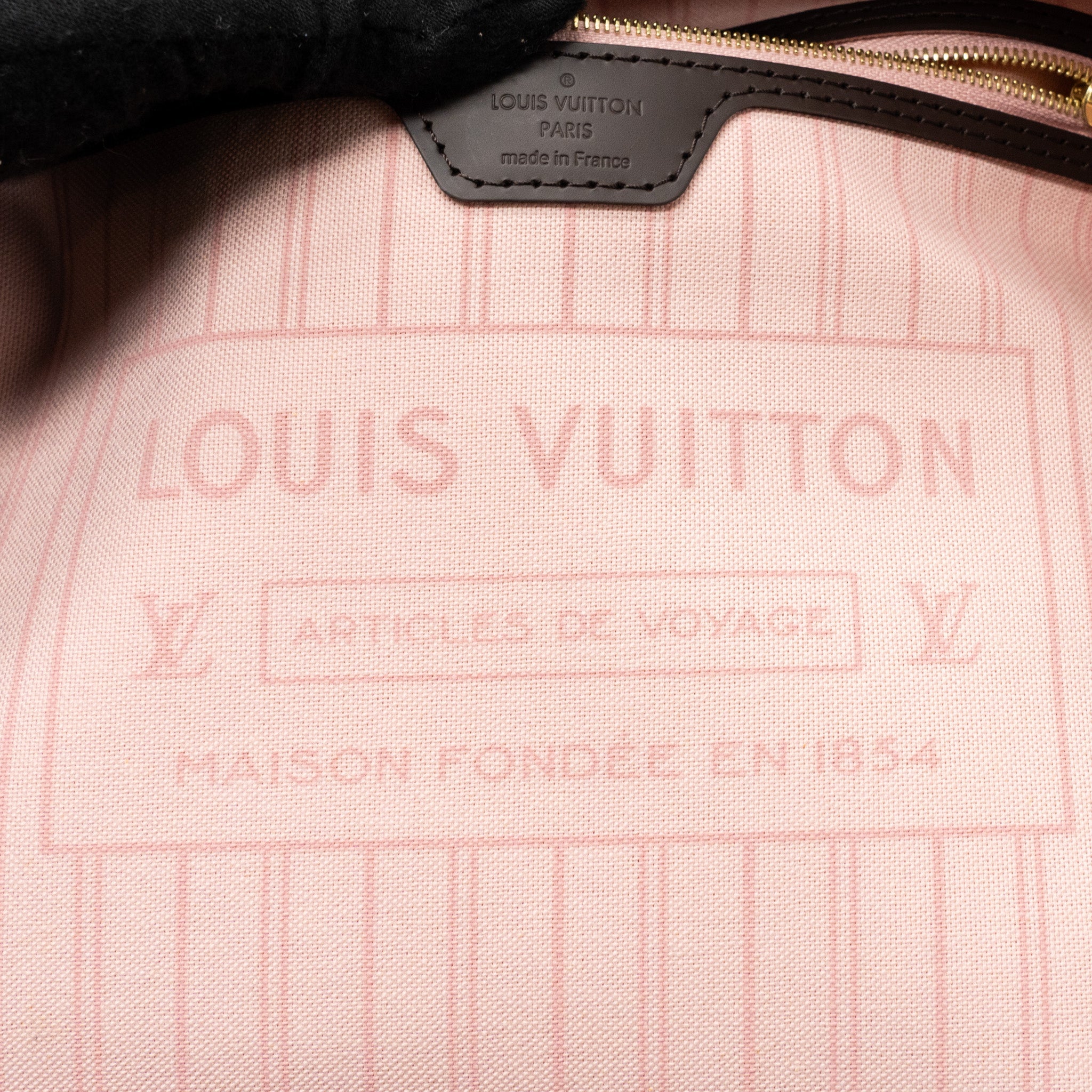 LOUIS VUITTON NEVERFULL MM MONOGRAM DAMIER EBENE CANVAS / ROSE BALLERINA GHW