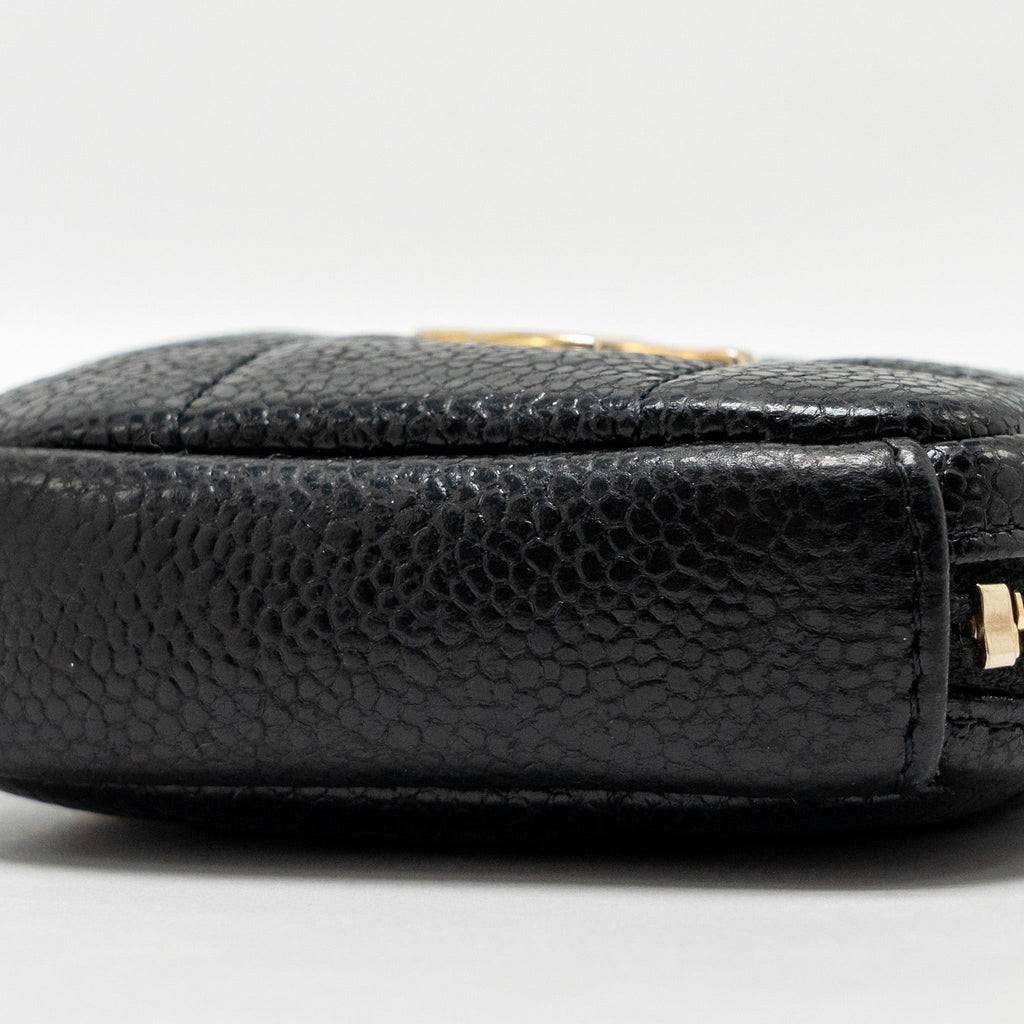 CHANEL QUILTED DIAMOND ZIPPER COIN PURSE CAVIAR BLACK GHW