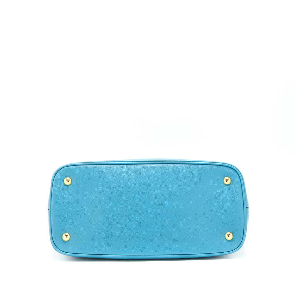 PRADA SAFFIANO LUX BI COLOUR PROMENADE DONE TOTE BAG BLUETTE/TURCHESE BLUE