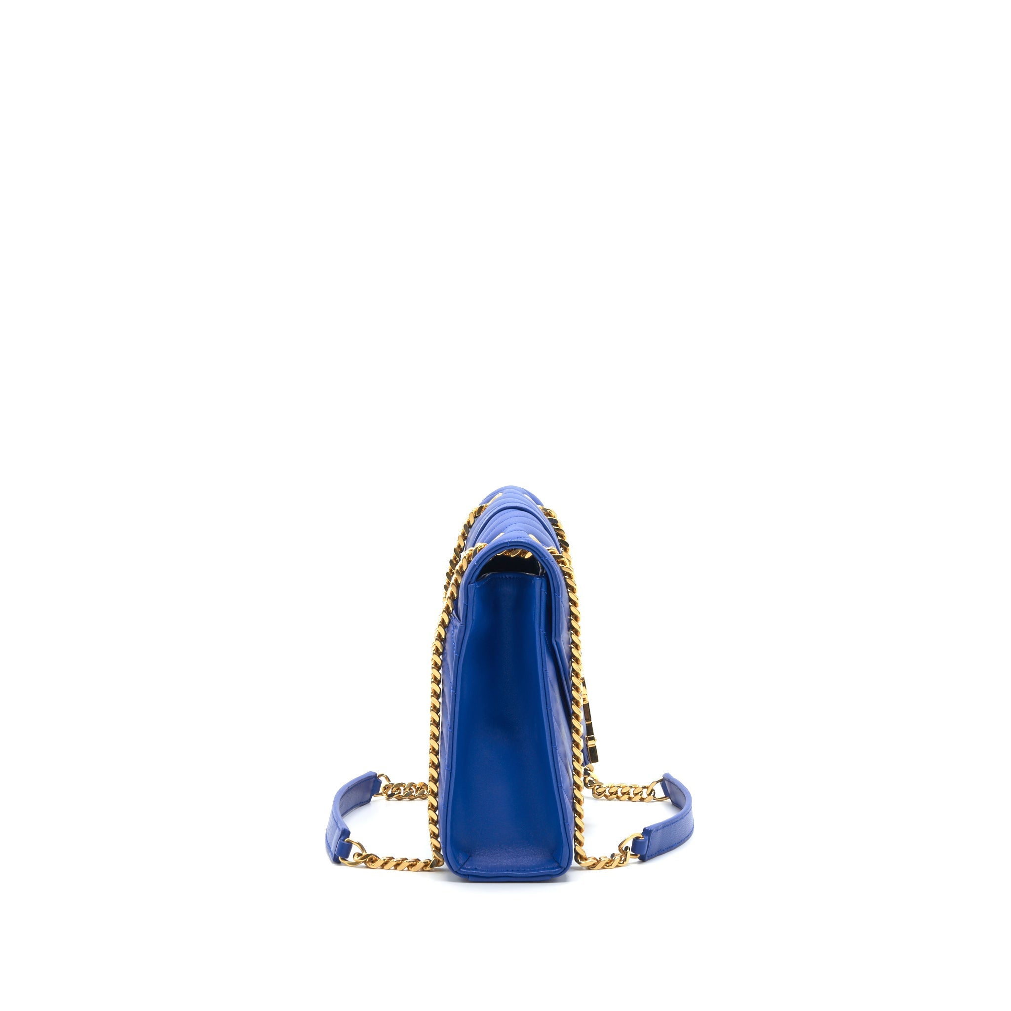 SAINT LAURENT / YSL CHEVRON MONOGRAM FLAP BAG BLUE GHW