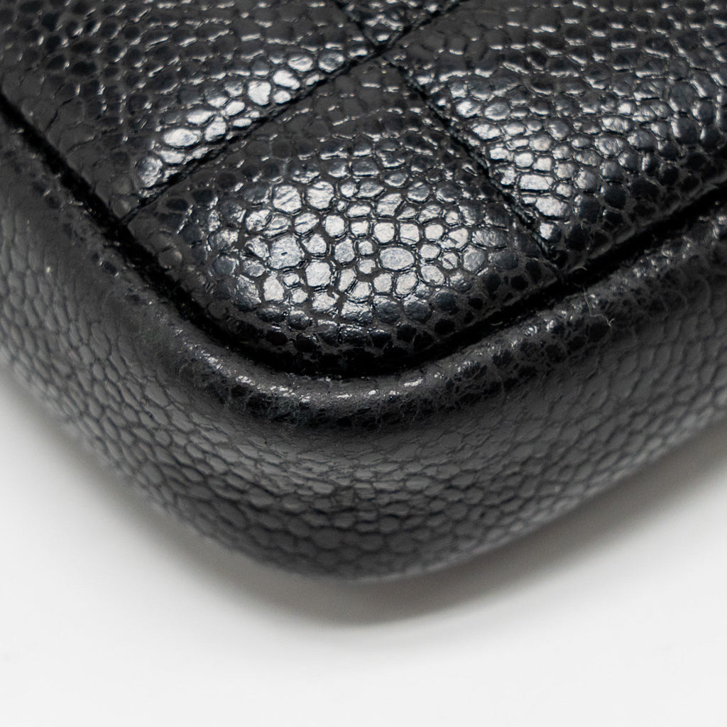 CHANEL QUILTED DIAMOND ZIPPER COIN PURSE CAVIAR BLACK GHW