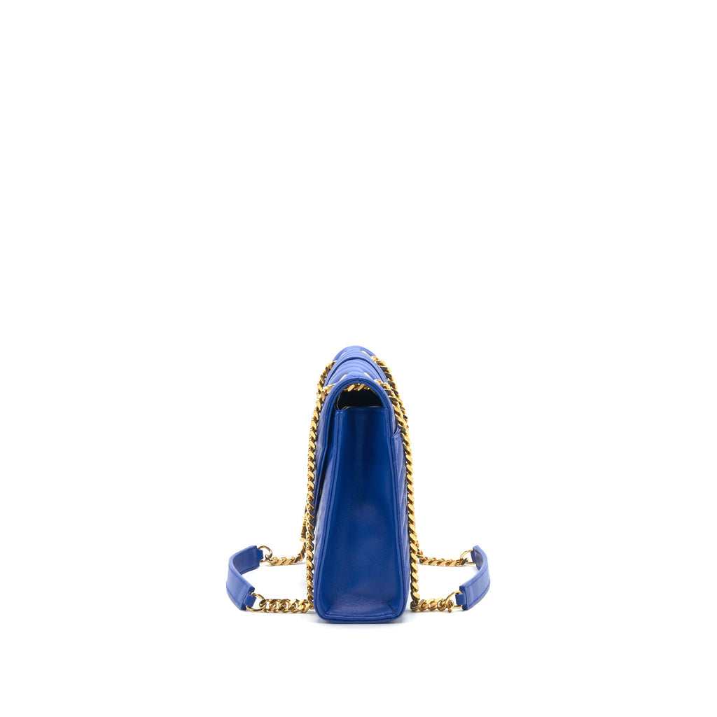 SAINT LAURENT / YSL CHEVRON MONOGRAM FLAP BAG BLUE GHW