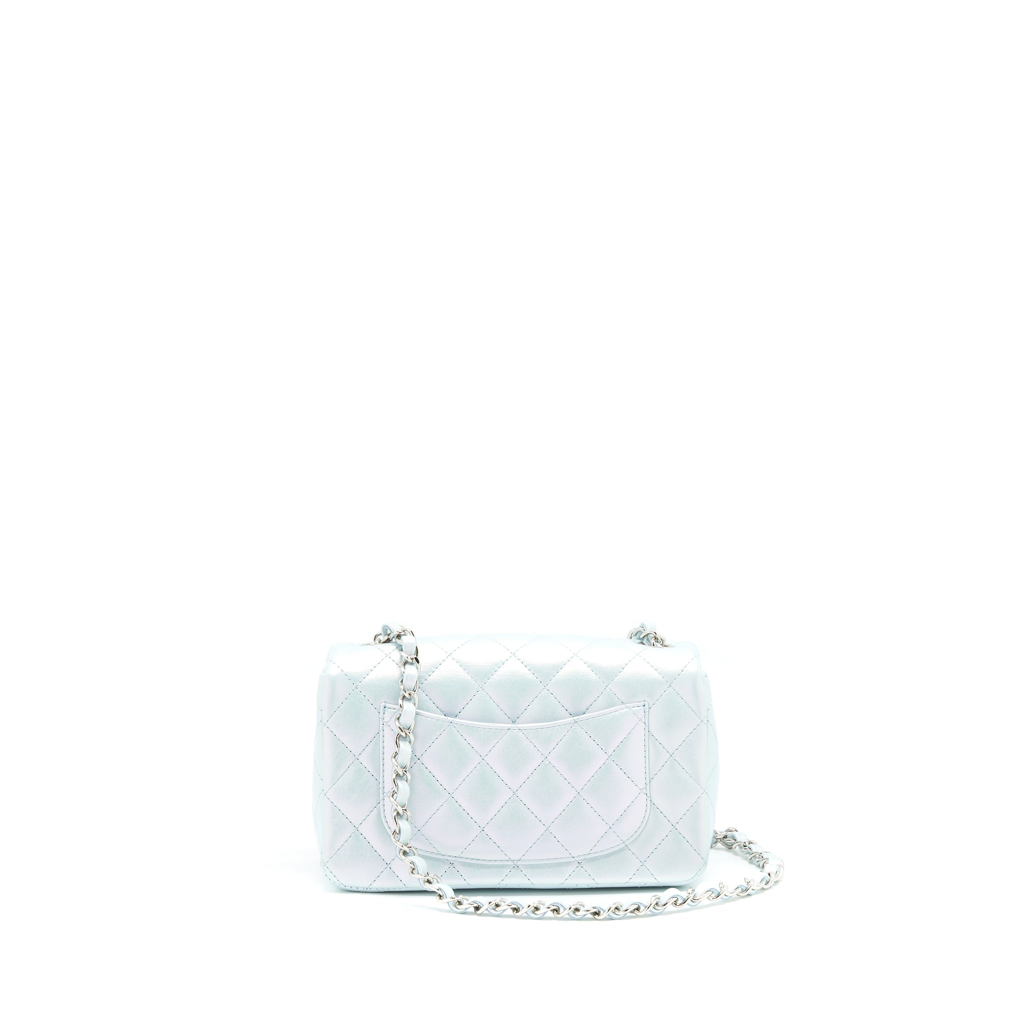 CHANEL 21K IRIDESCENT BABY BLUE MINI RECTANGULAR SHW