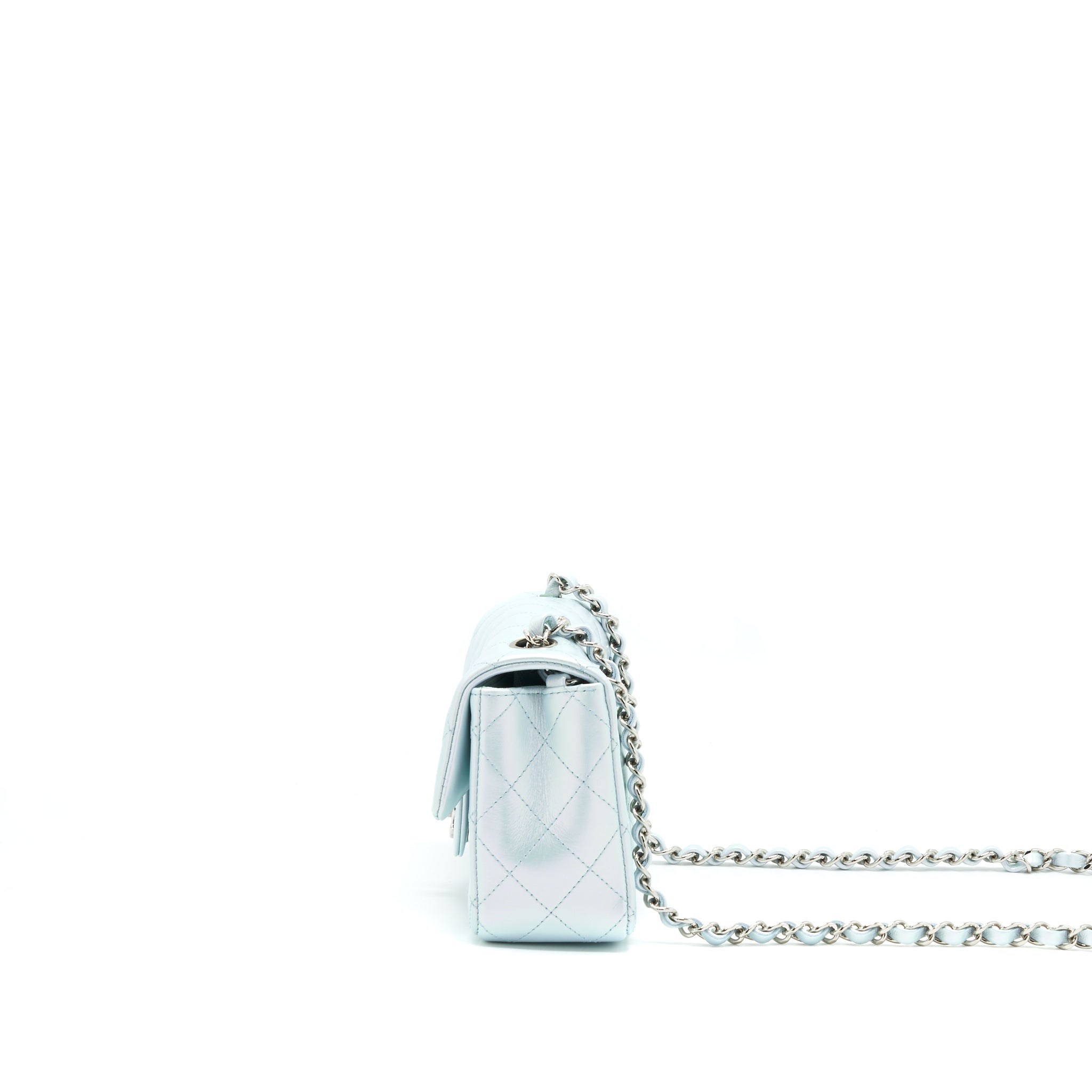 CHANEL 21K IRIDESCENT BABY BLUE MINI RECTANGULAR SHW