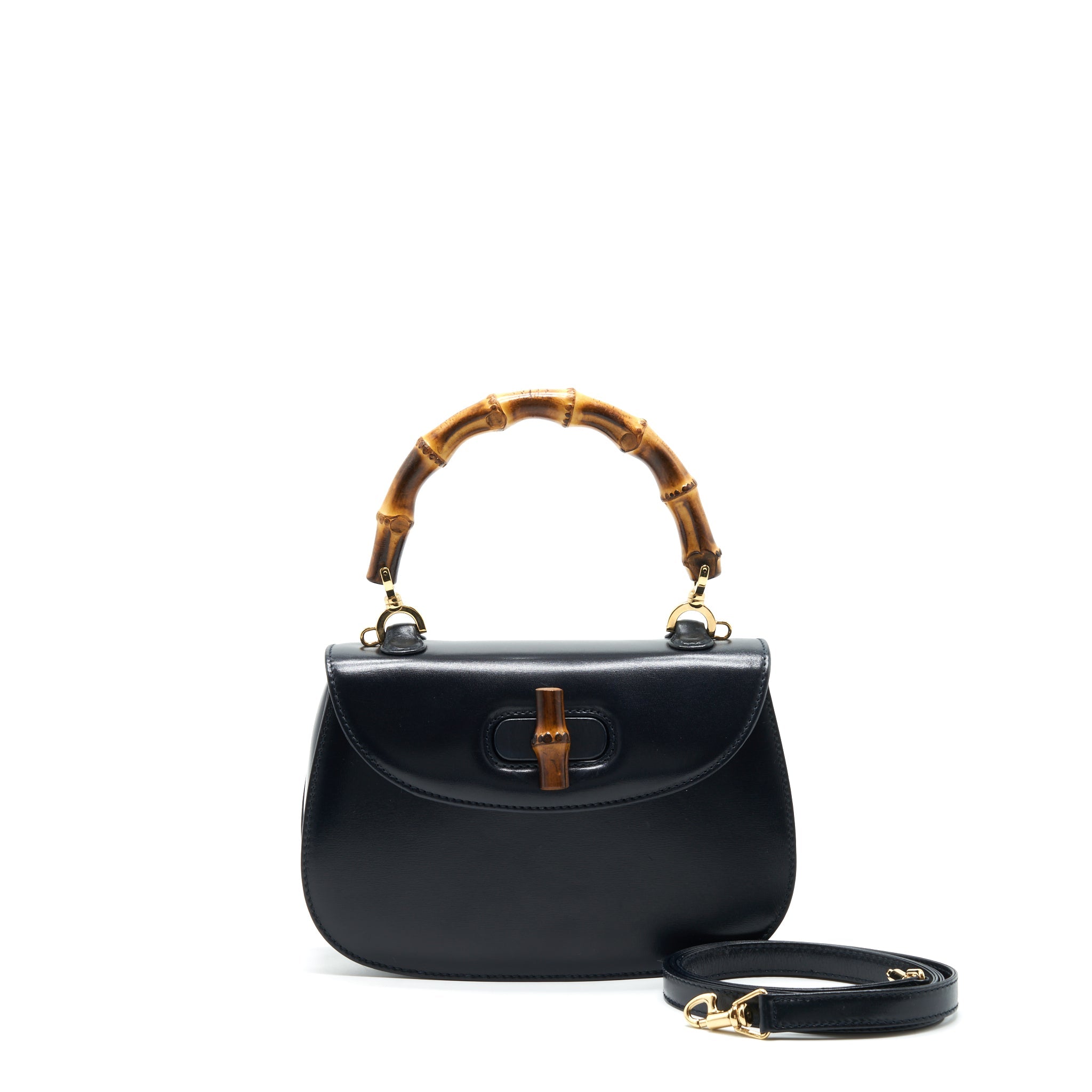 GUCCI VINTAGE BAMBOO SMALL TOP HANDLE BAG BLACK