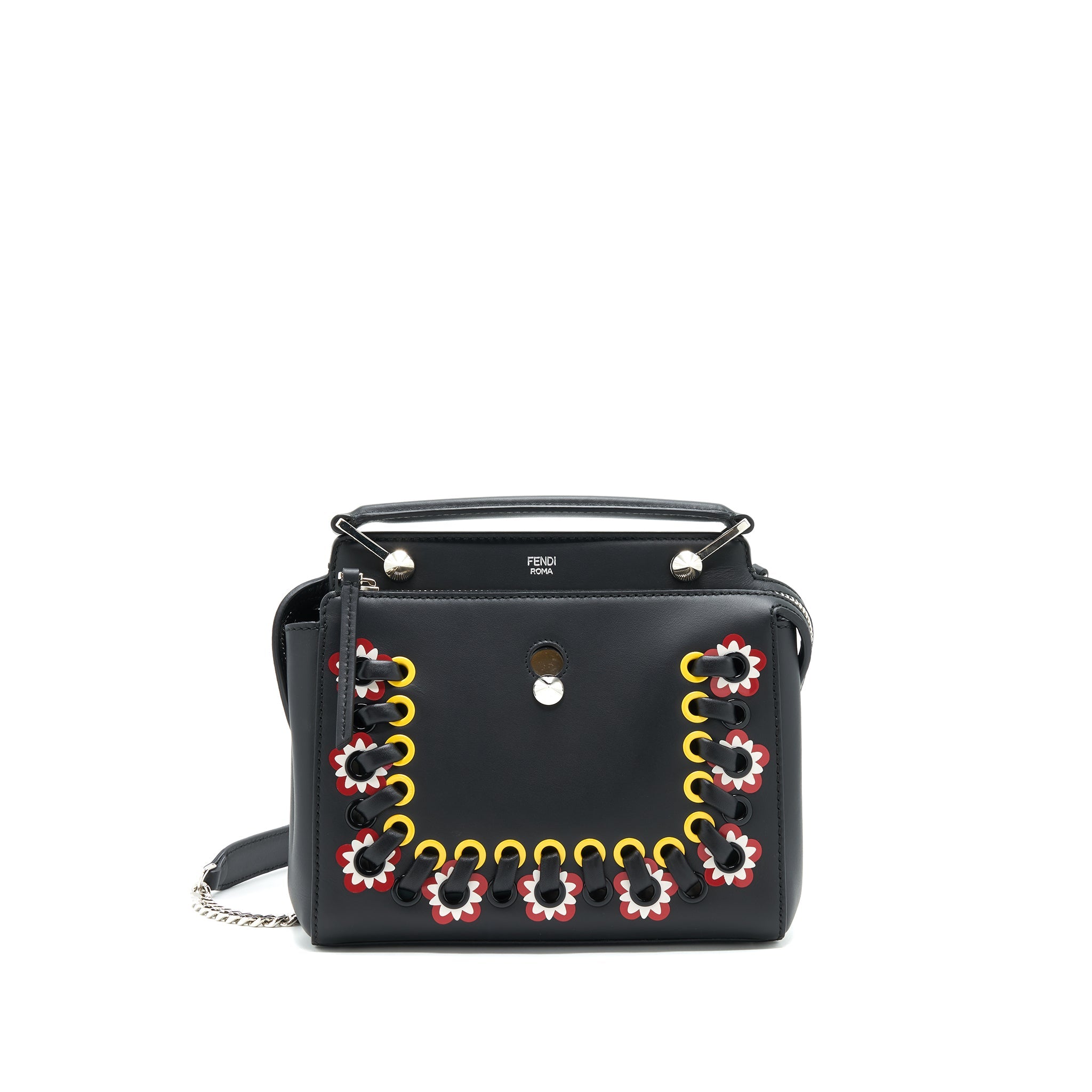 FENDI DOTCOM SHOULDER BAG BLACK WITH STITCH DETAILS